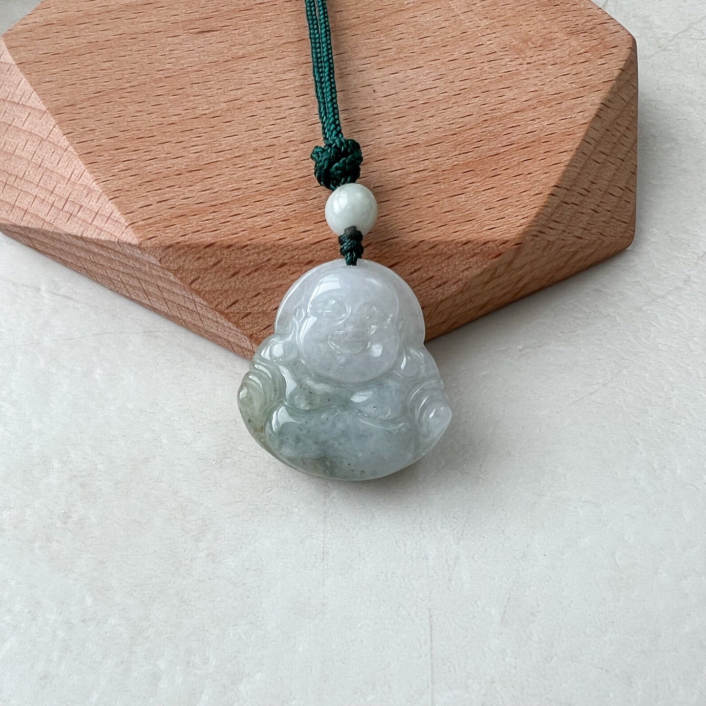 Double Faced Jadeite Jade Happy Laughing Buddha Hand Carved Pendant, YW-0110-1646463324 - AriaDesignCollection