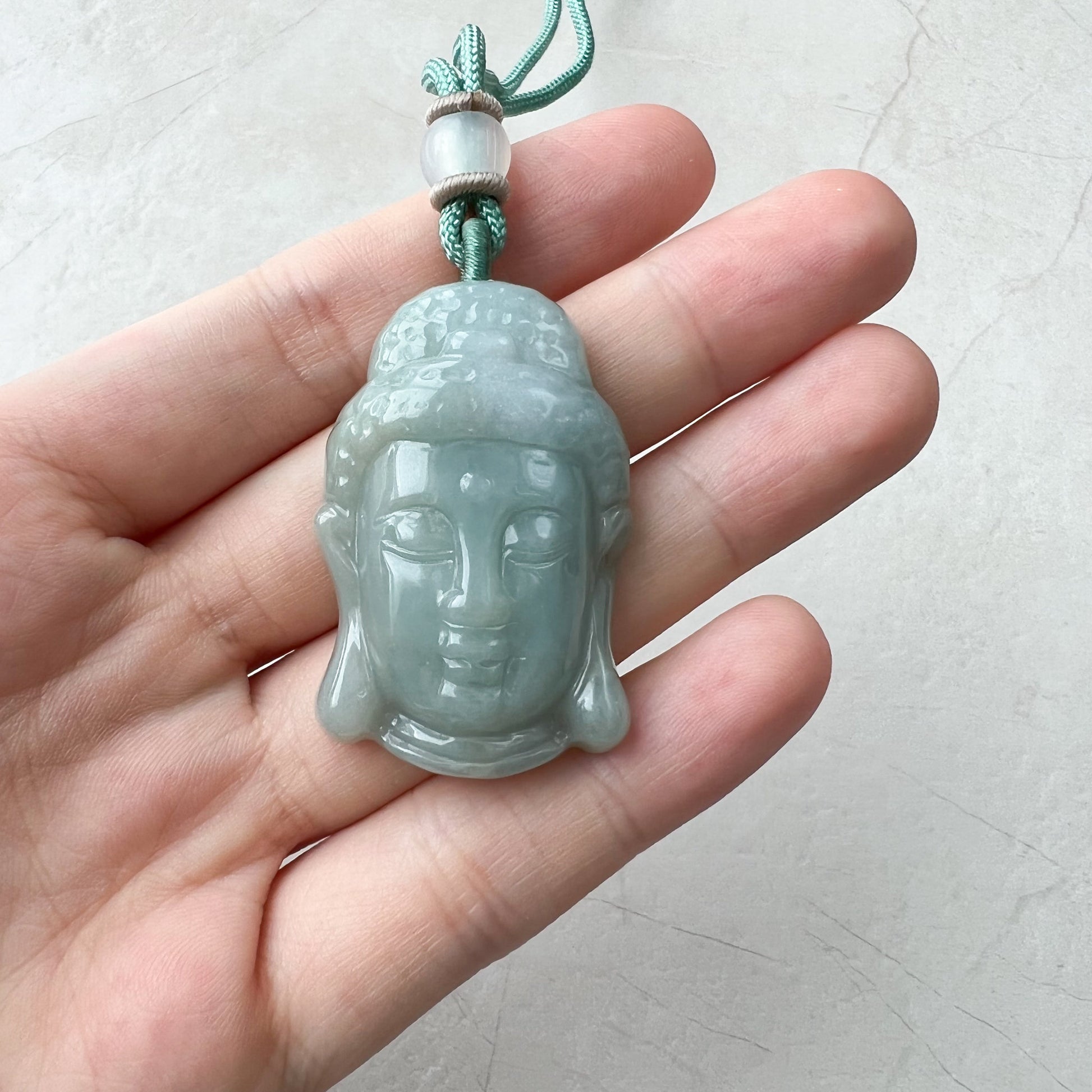 Jadeite Jade Guan Yin Avalokiteshvara Hand Carved Head Pendant, YJ-0921-0137883 - AriaDesignCollection