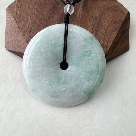 Antique Carving Jadeite Jade Large Circle Donut Carved Necklace, YJ-0921-0174979 - AriaDesignCollection