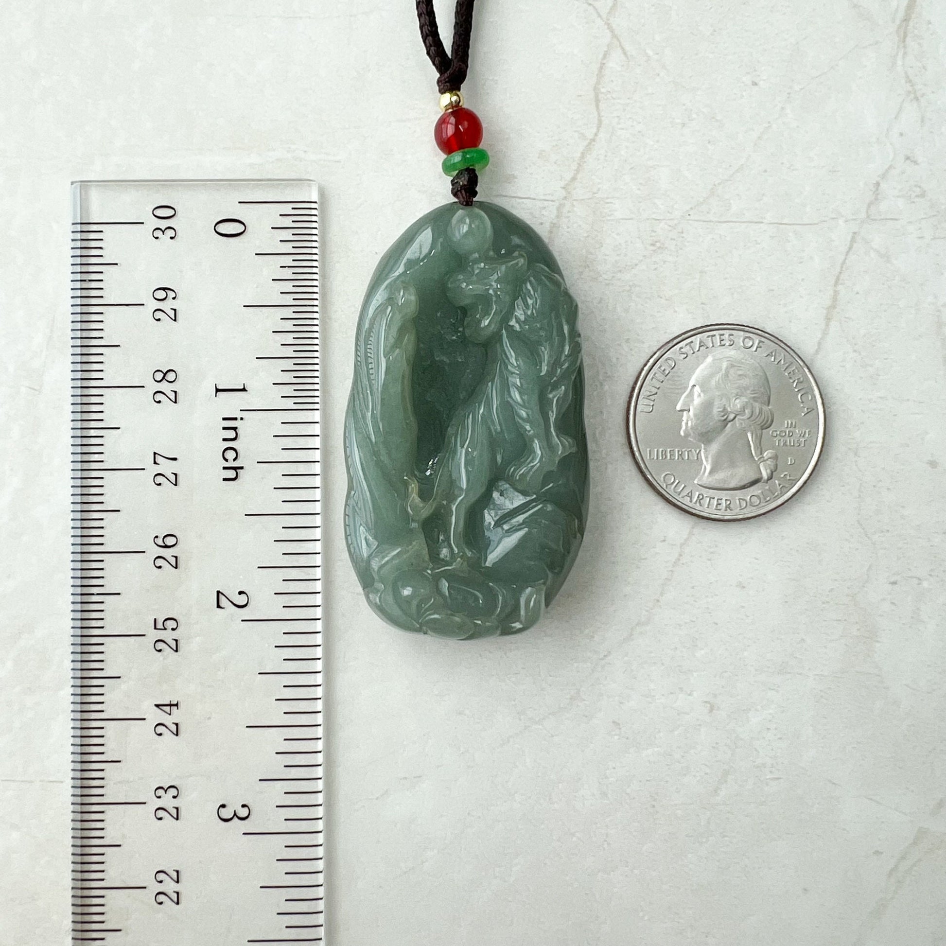 Green Jadeite Jade Tiger Chinese Zodiac Carved Pendant Necklace, YJ-0921-0064705 - AriaDesignCollection