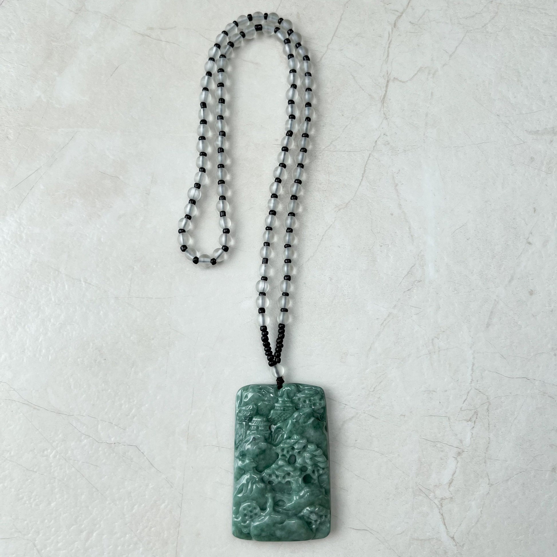 Large Tree Jade Pendant, Mountain Forest River Scenery, Hand Carved Pendant Necklace, YJ-0921-0179910 - AriaDesignCollection