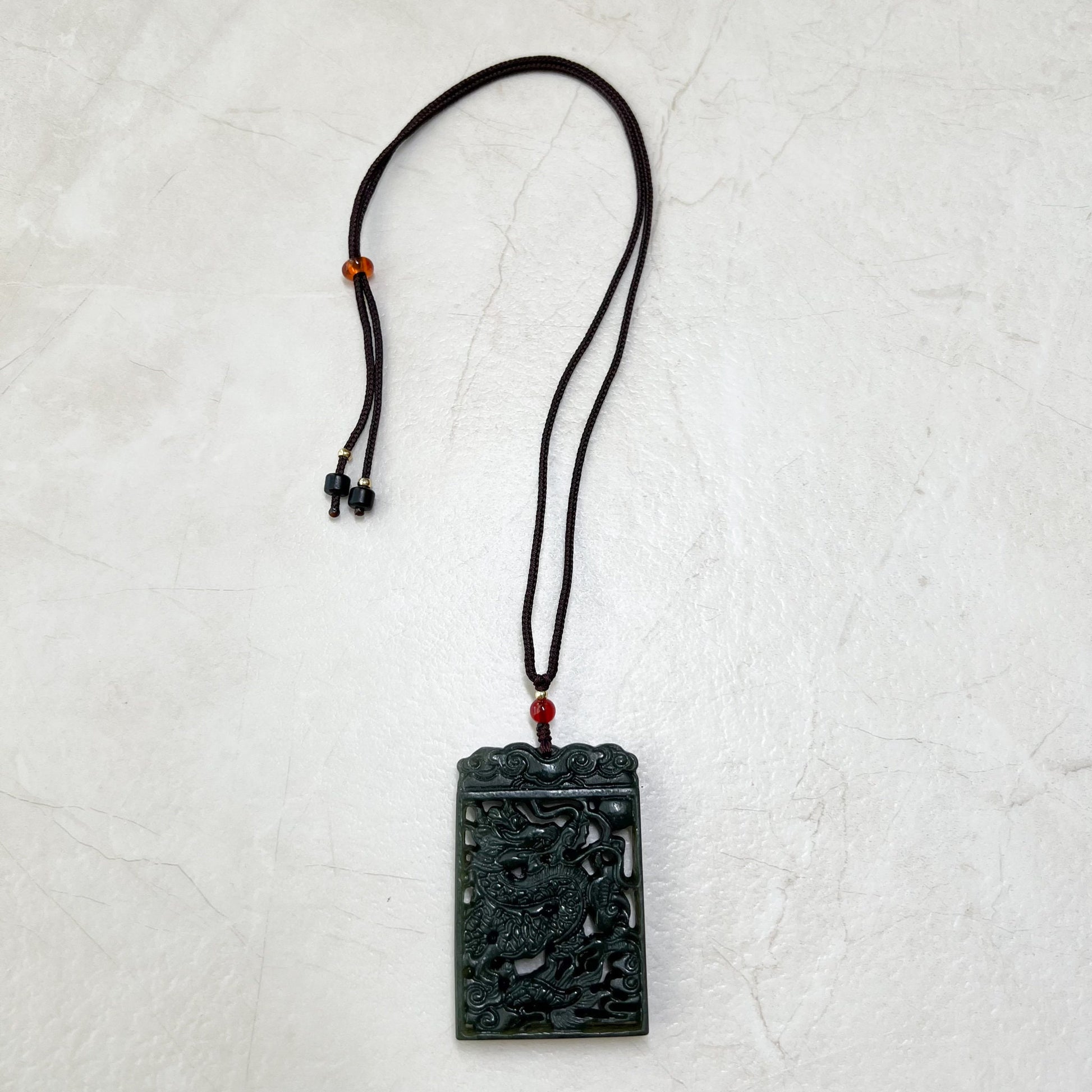 Dark Green, Nephrite Jade Dragon Zodiac Hand Carved Necklace, YJ-0921-0171767 - AriaDesignCollection