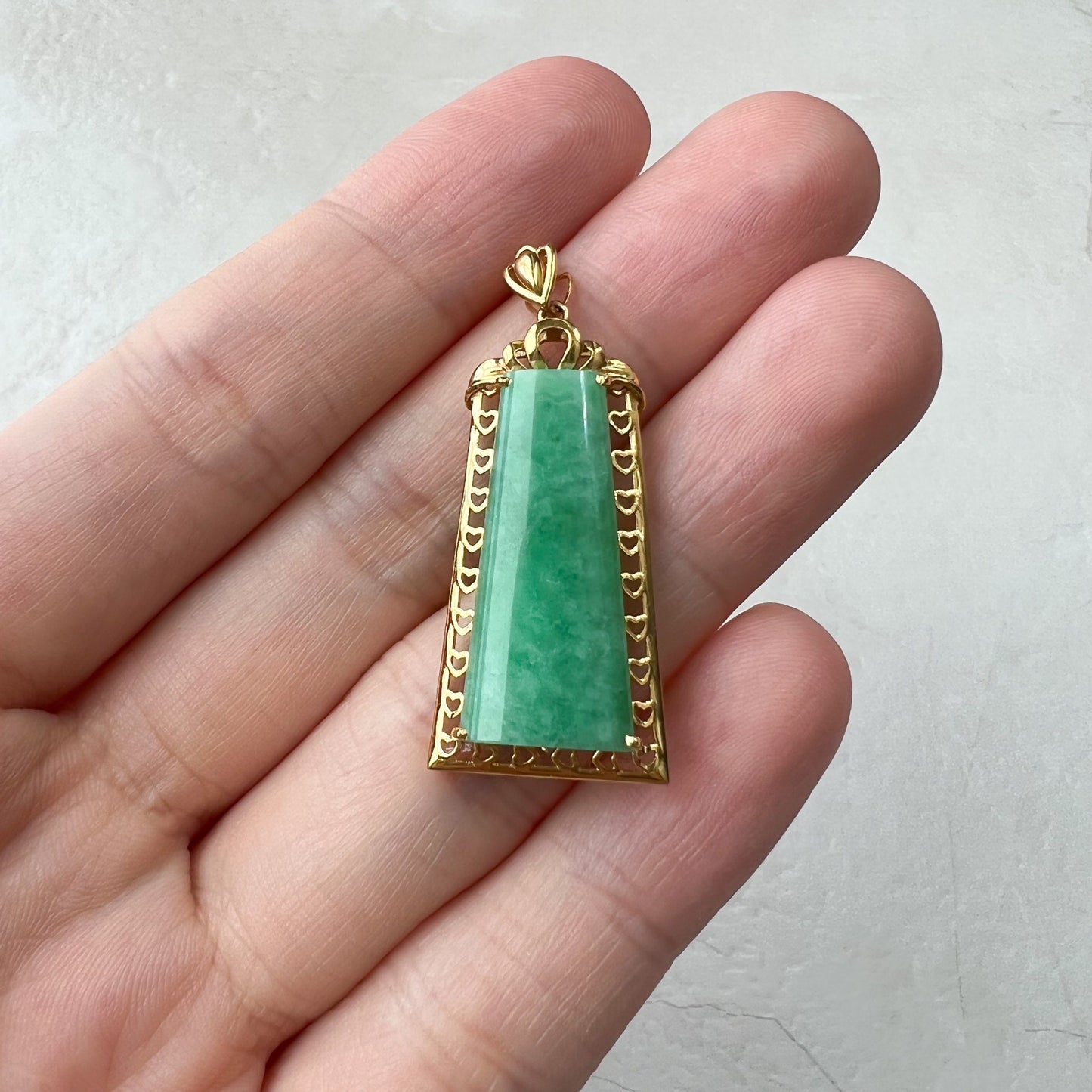 Green Jade Column Pendant, Jadeite Jade, 18K Gold, Dainty Pendant Necklace, QZM-0921-DYD55195 - AriaDesignCollection