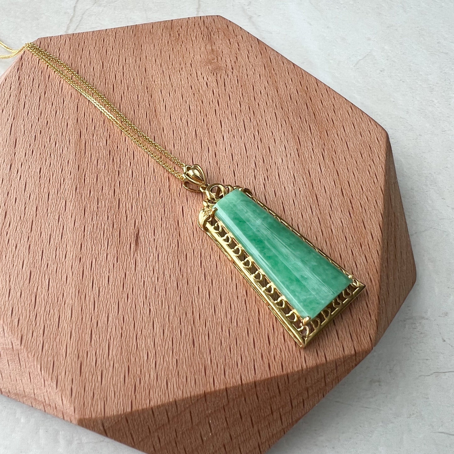 Green Jade Column Pendant, Jadeite Jade, 18K Gold, Dainty Pendant Necklace, QZM-0921-DYD55195 - AriaDesignCollection