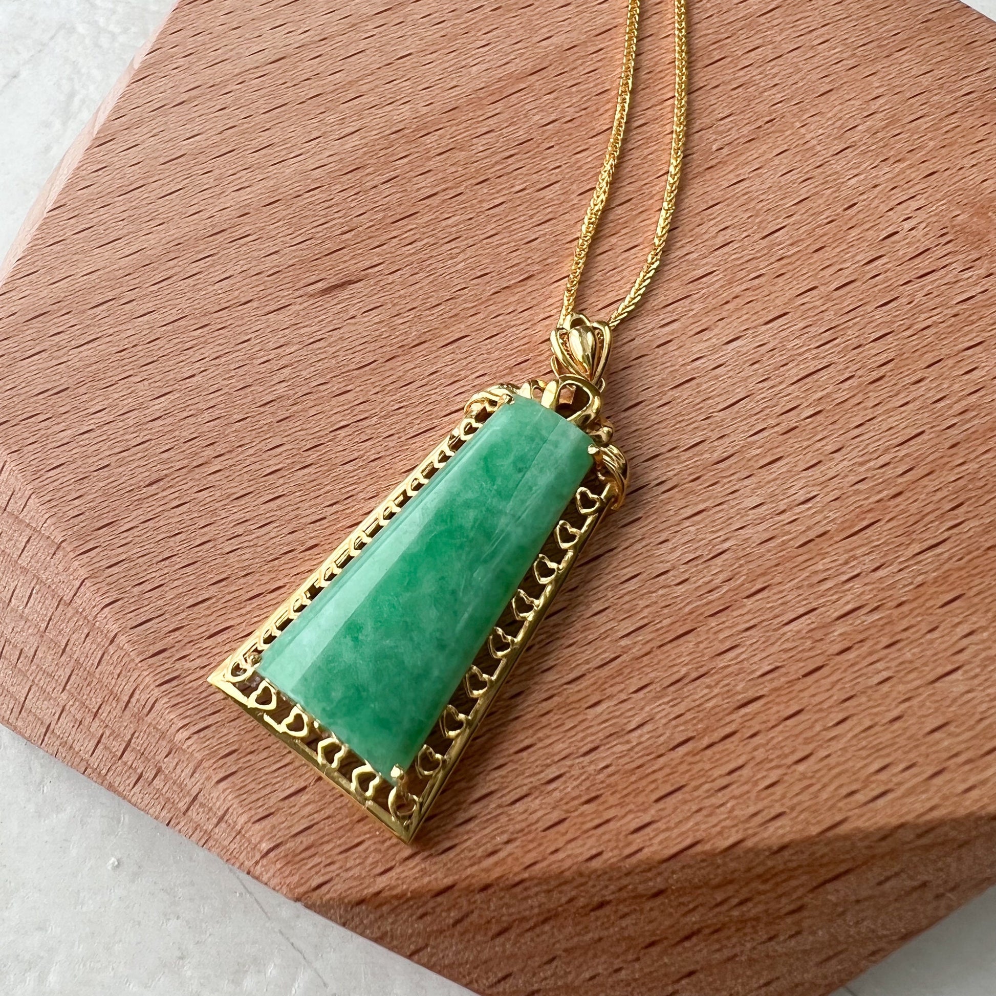 Green Jade Column Pendant, Jadeite Jade, 18K Gold, Dainty Pendant Necklace, QZM-0921-DYD55195 - AriaDesignCollection