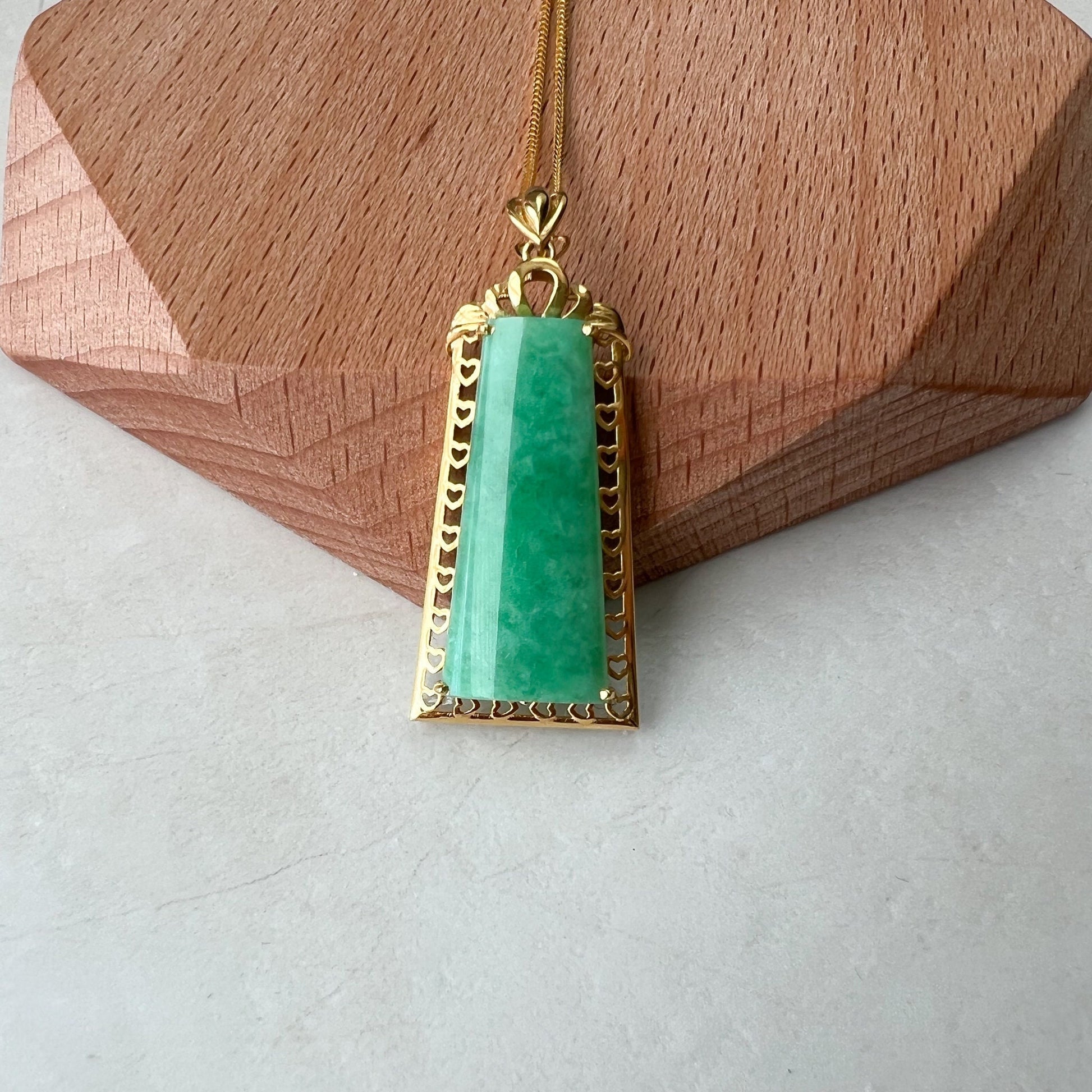 Green Jade Column Pendant, Jadeite Jade, 18K Gold, Dainty Pendant Necklace, QZM-0921-DYD55195 - AriaDesignCollection