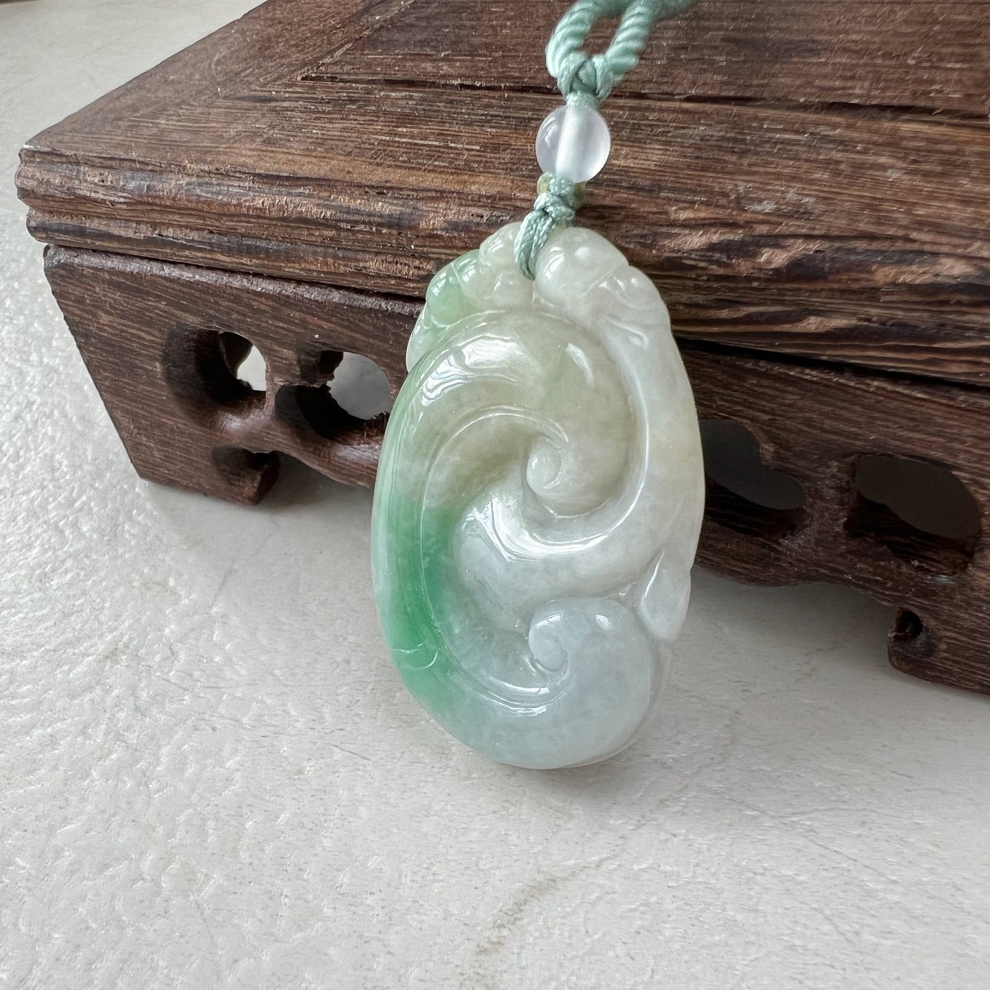 Green Ruyi, Ru Yi, 如意, Jadeite Jade, Ancient Scepter, Luck Charm, Pendant Hand Carved Necklace, QY-0921-DFZB37416 - AriaDesignCollection