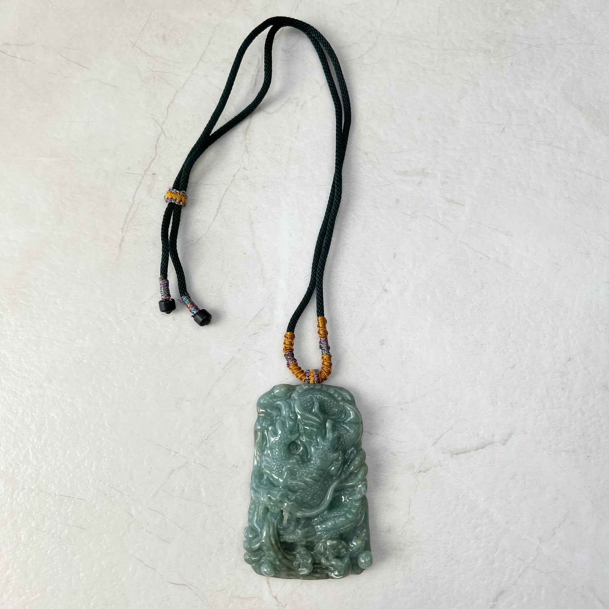 Large Dragon, Jadeite Jade, Green, Chinese Zodiac Hand Carved Pendant Necklace, YJ-0921-0061224 - AriaDesignCollection