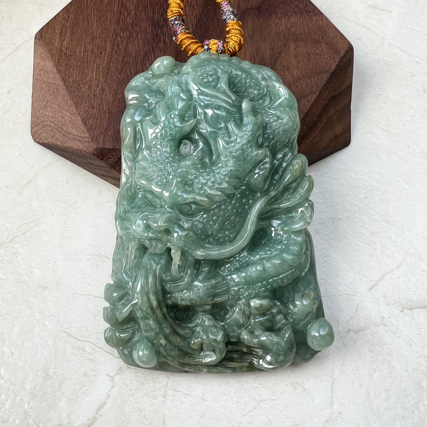 Large Dragon, Jadeite Jade, Green, Chinese Zodiac Hand Carved Pendant Necklace, YJ-0921-0061224 - AriaDesignCollection
