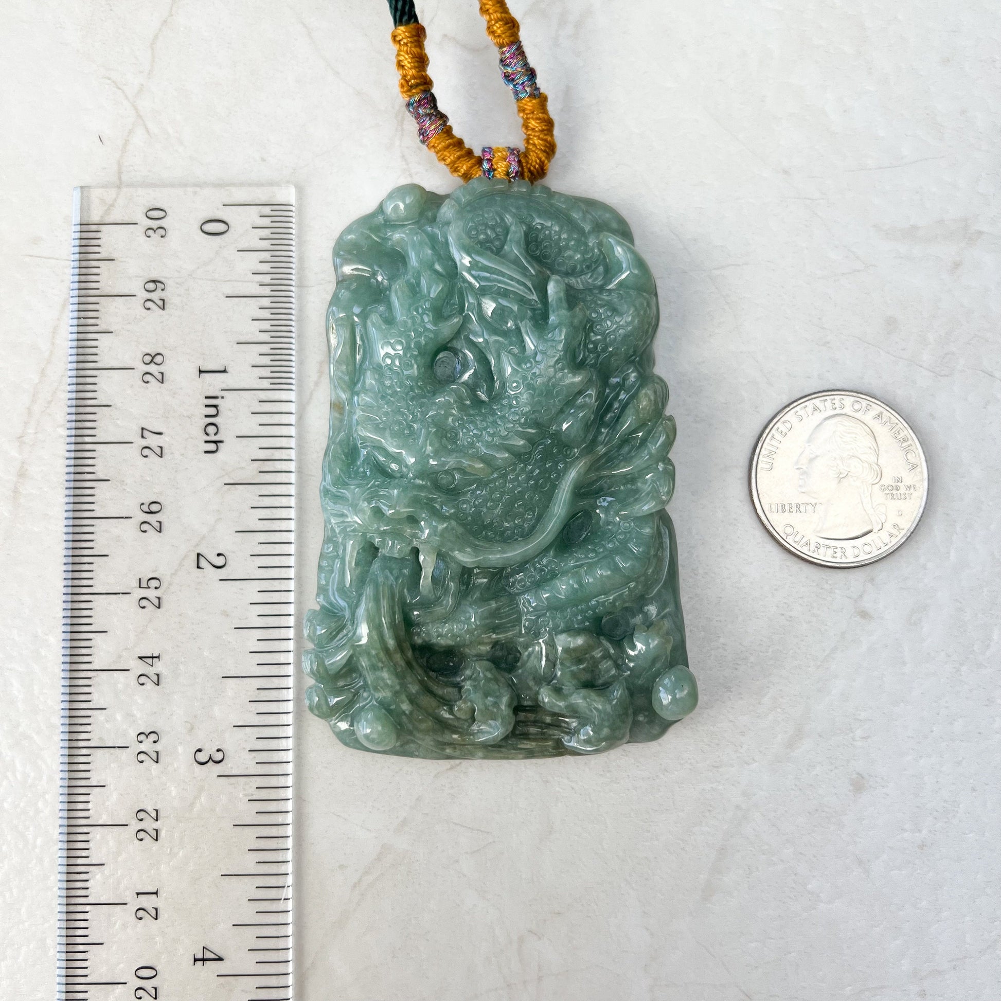 Large Dragon, Jadeite Jade, Green, Chinese Zodiac Hand Carved Pendant Necklace, YJ-0921-0061224 - AriaDesignCollection