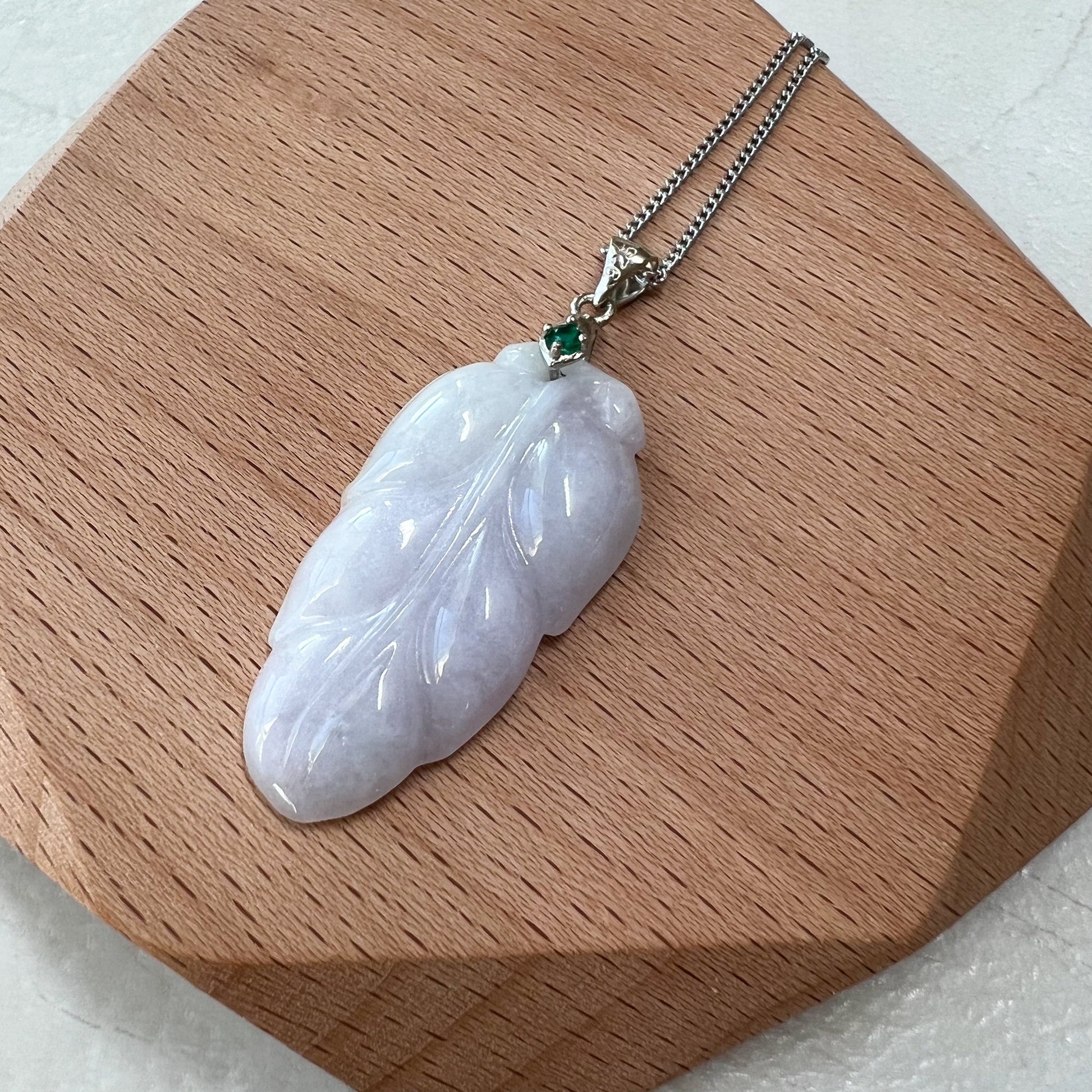 Light Purple Lavender Jadeite Jade Leaf Minimalist Pendant Hand Carved Necklace, JW-0921-1647039094 - AriaDesignCollection