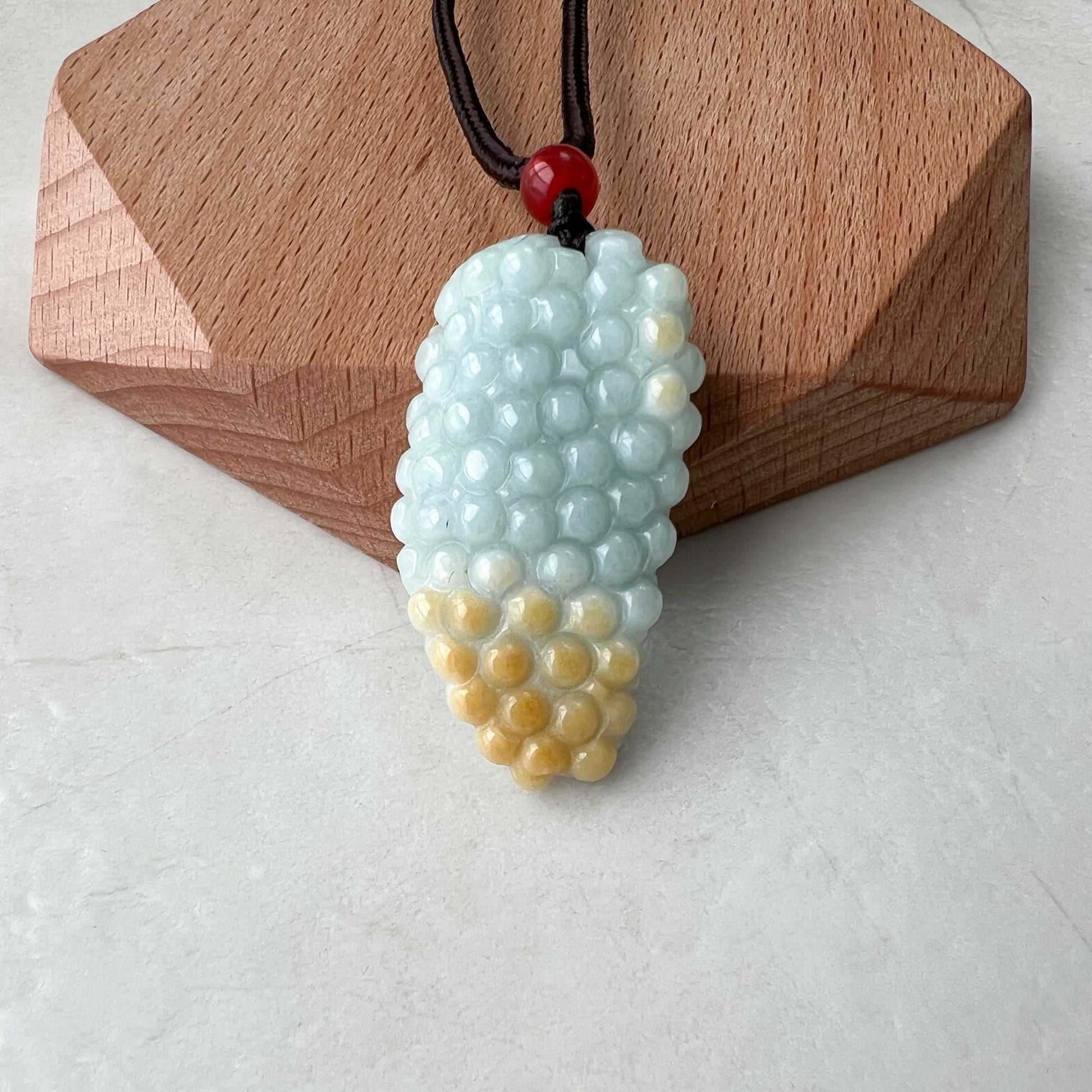 Yellow & Light Green-Gray Grape, Jadeite Jade, Hand Carved Pendant Necklace, YJ-0921-0178010 - AriaDesignCollection