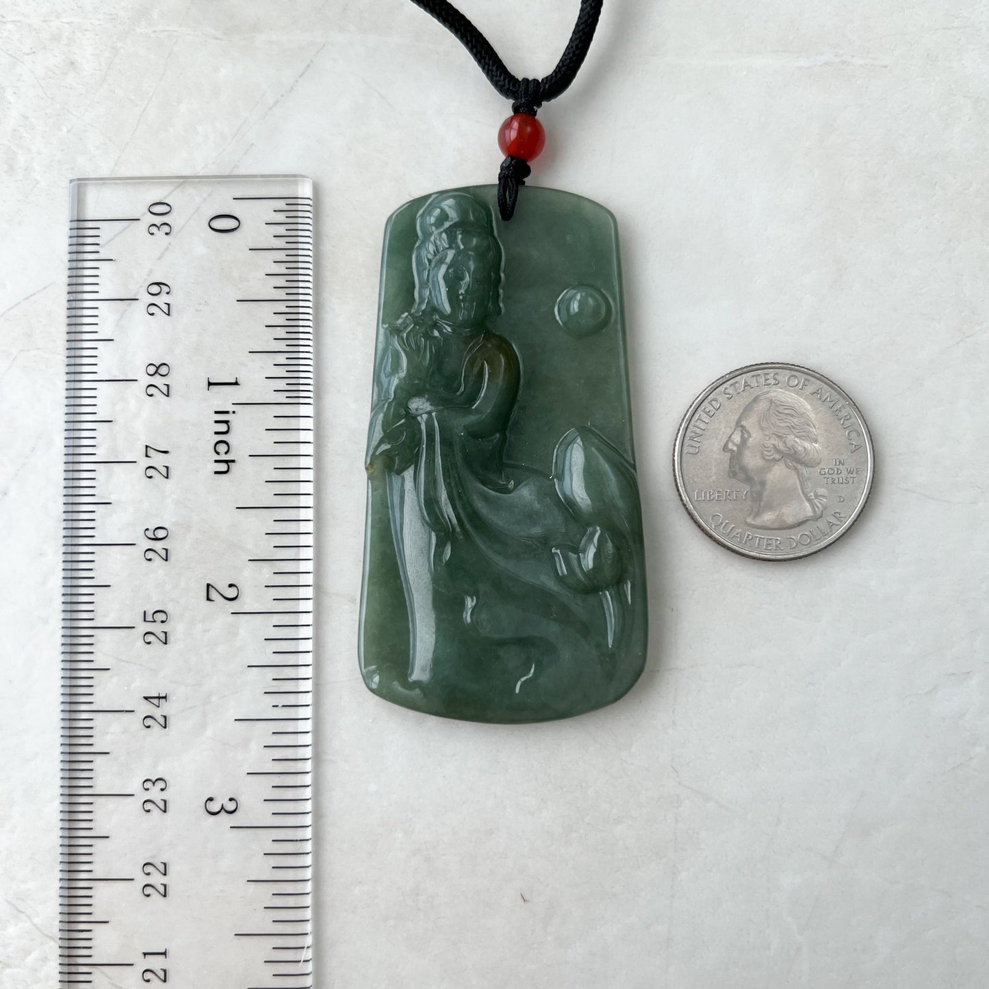 Jadeite Jade Guan Yin Kwan Yin Protected by Dragon Avalokitesvara Semi-Translucent Carved Pendant Necklace, Quan Am, YJ-0921-0166679 - AriaDesignCollection