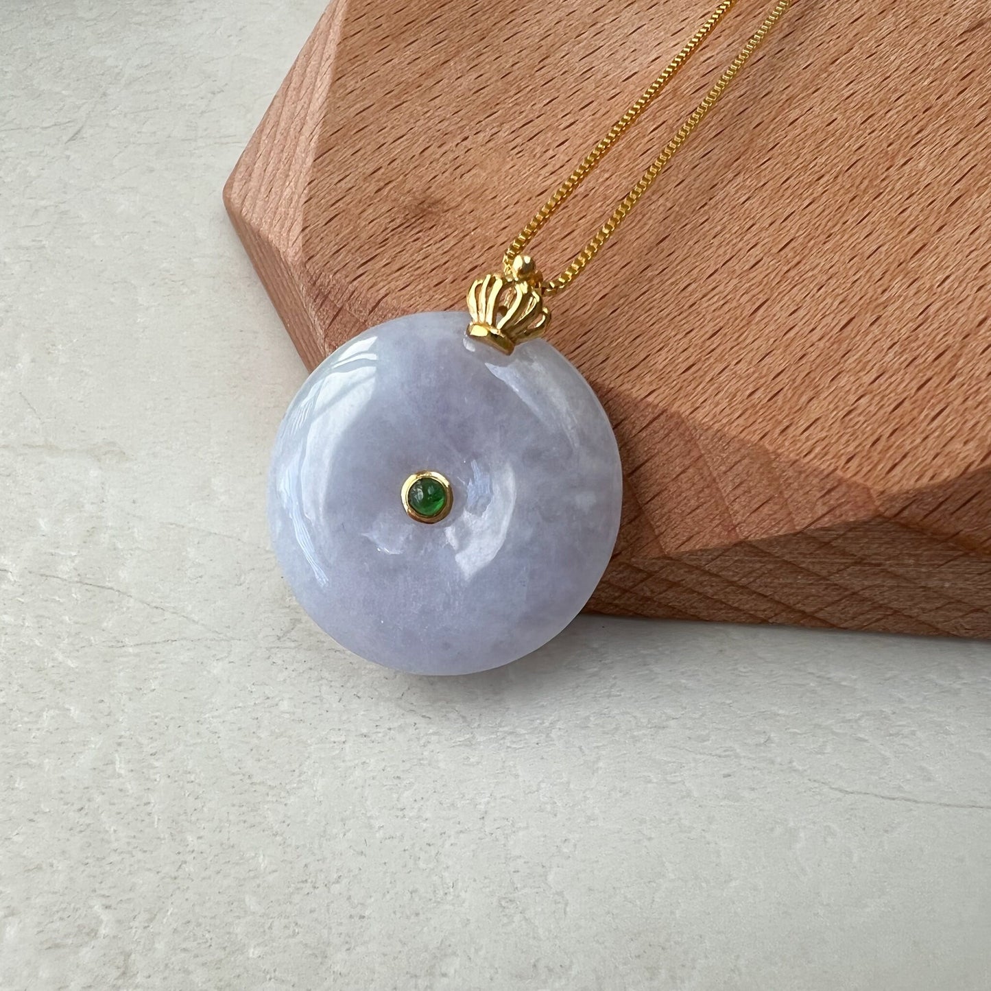 Purple Jade Donut, Jadeite Jade, 18K Gold Bail, Lavender, Pendant Necklace, QY-0921-DFZB39103 - AriaDesignCollection