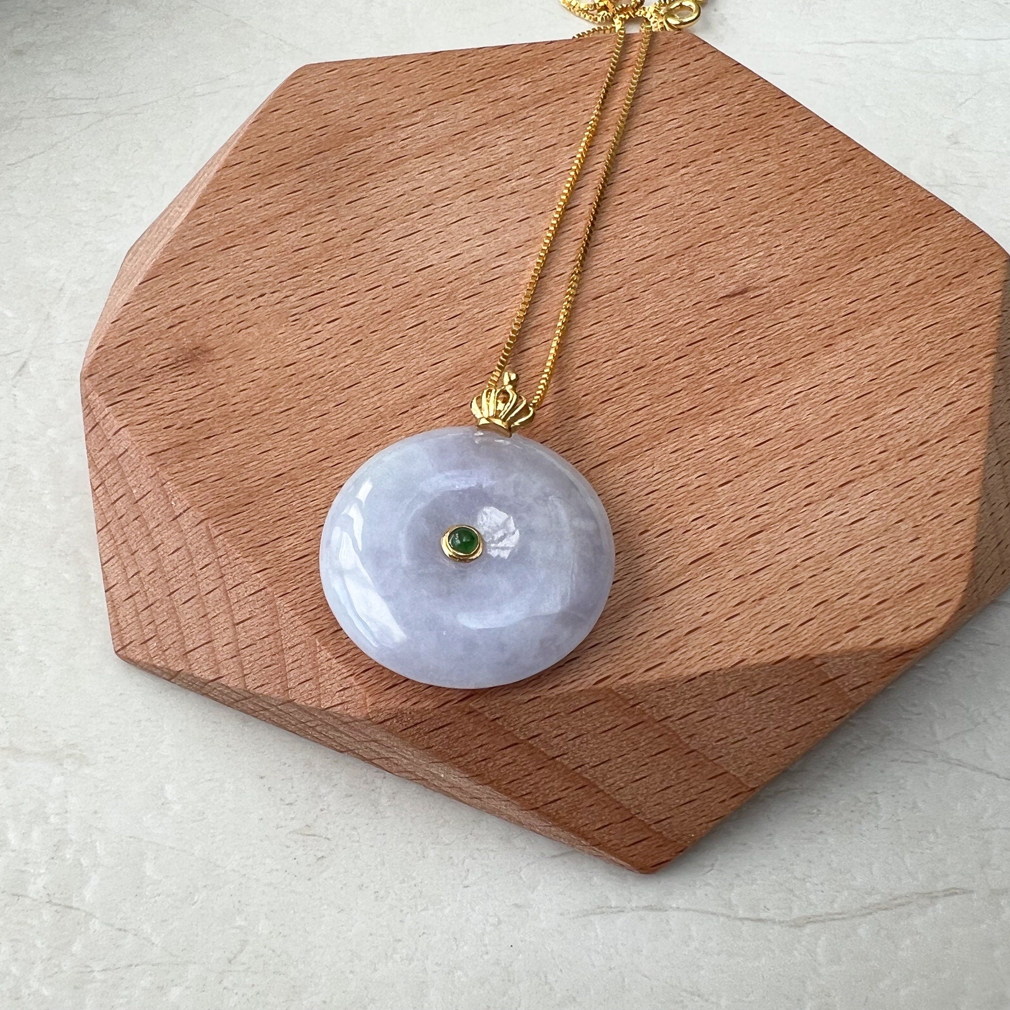 Natural top Genuine A Jadeite Jade Light Green Lavender Donuts Pendant