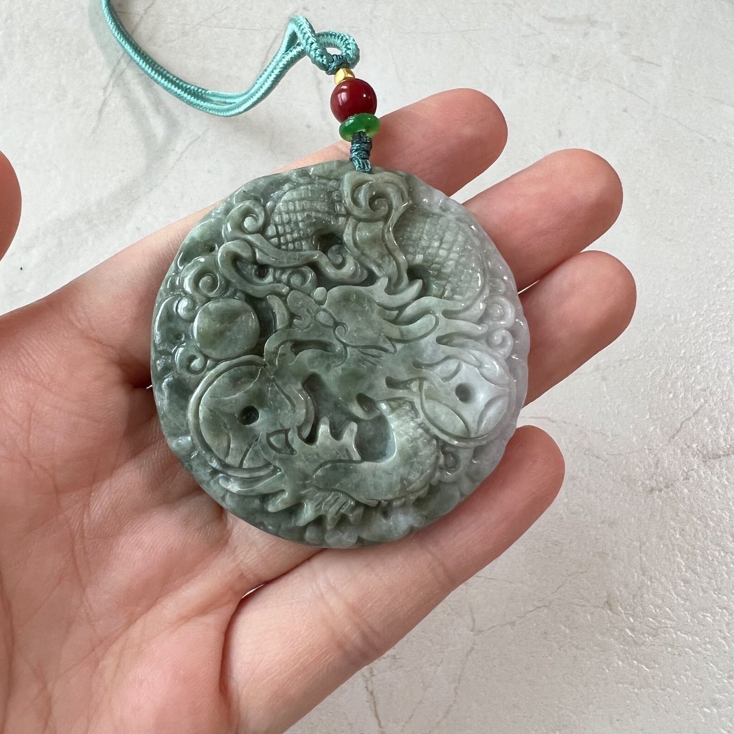 Rustic Large Dragon, Green Jadeite Jade, Zodiac Hand Carved Necklace, YW-0110-1646060271 - AriaDesignCollection