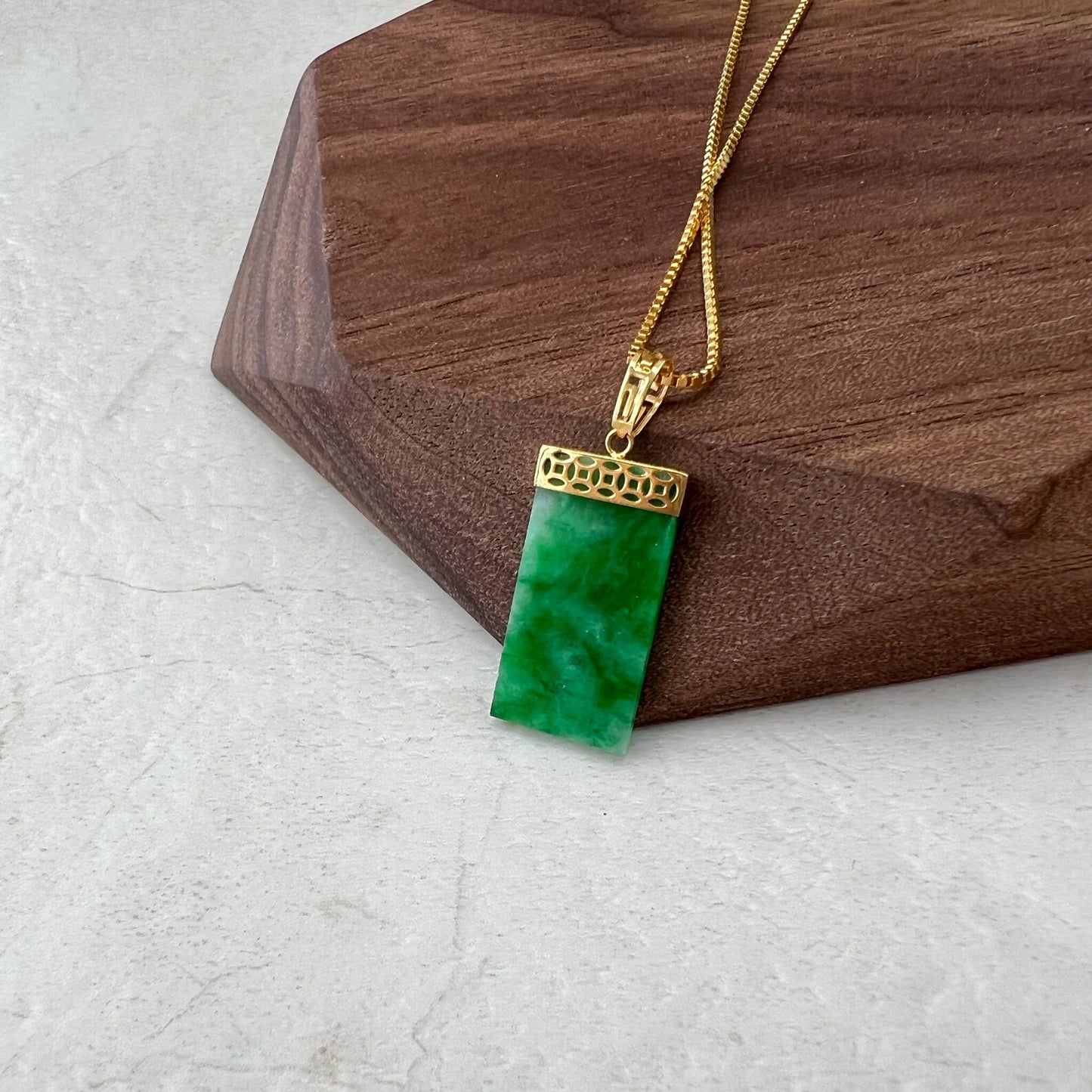 Small Green Jade Column Pendant, Jadeite Jade, 18K Gold Bail, Dainty Pendant Necklace, FSX-0621-1646839089 - AriaDesignCollection