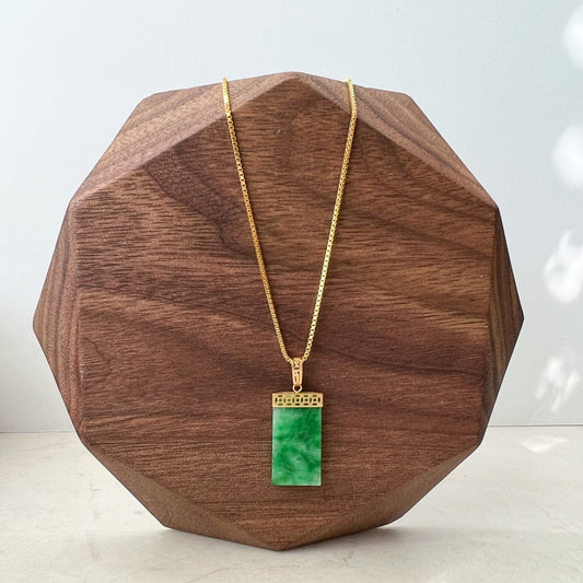Small Green Jade Column Pendant, Jadeite Jade, 18K Gold Bail, Dainty Pendant Necklace, FSX-0621-1646839089 - AriaDesignCollection
