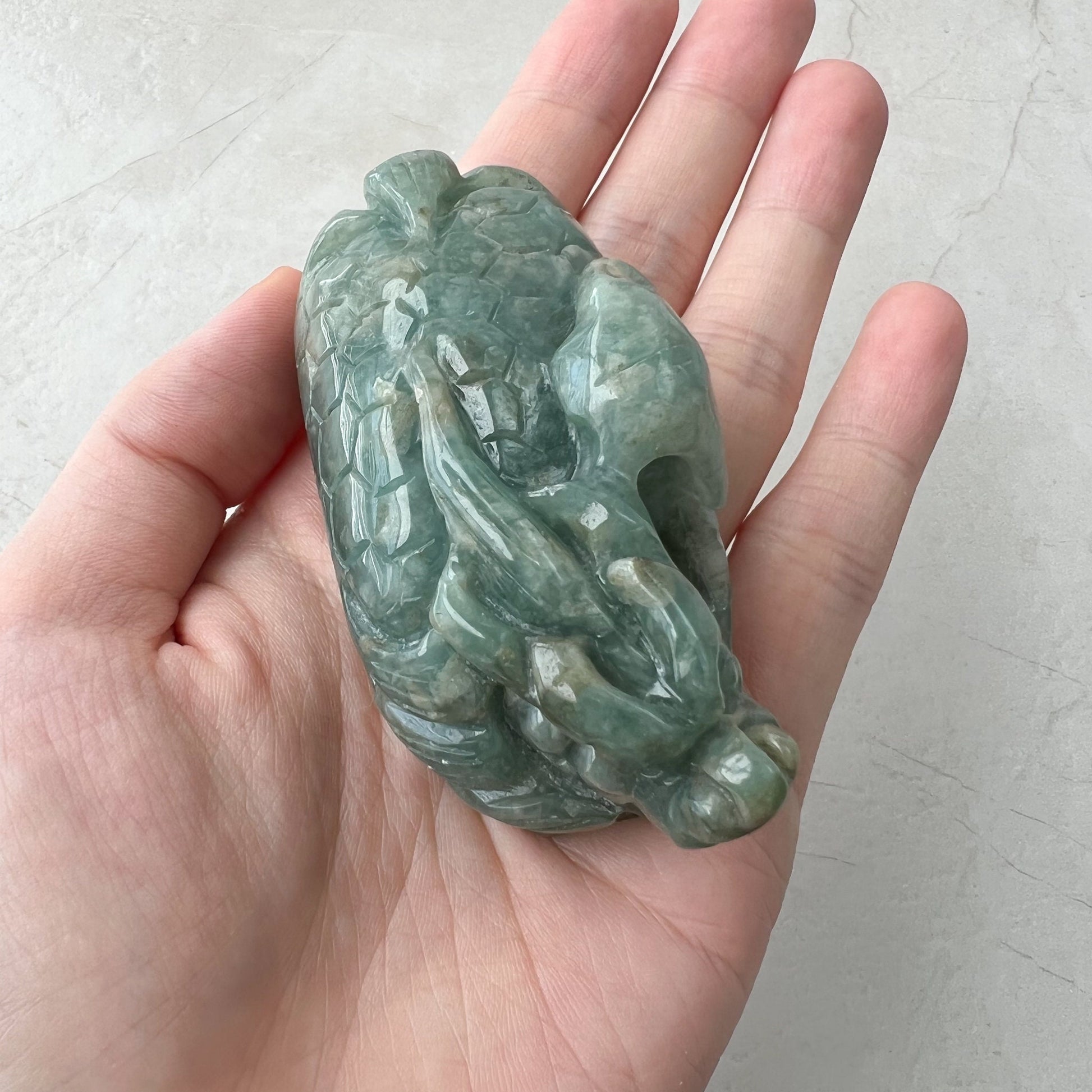 Jadeite Jade Dragon Turtle Chinese Zodiac Hand Carved Feng Shui Ornament, YJ-0921-0061216 - AriaDesignCollection