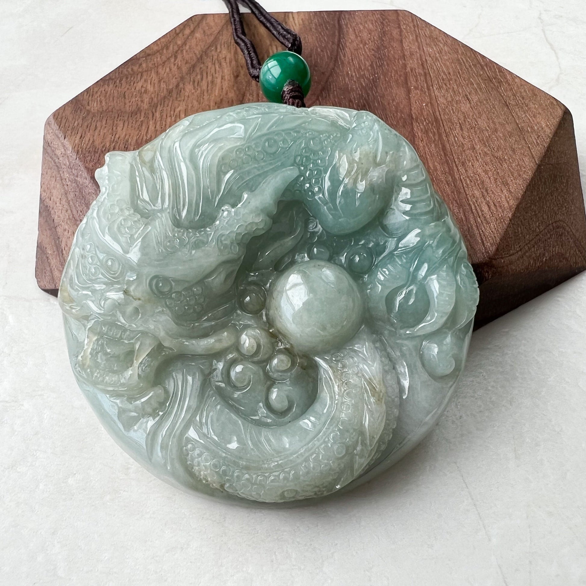 Green Jadeite Jade Dragon Chinese Zodiac Hand Carved Pendant Necklace, YJ-0921-0170707 - AriaDesignCollection