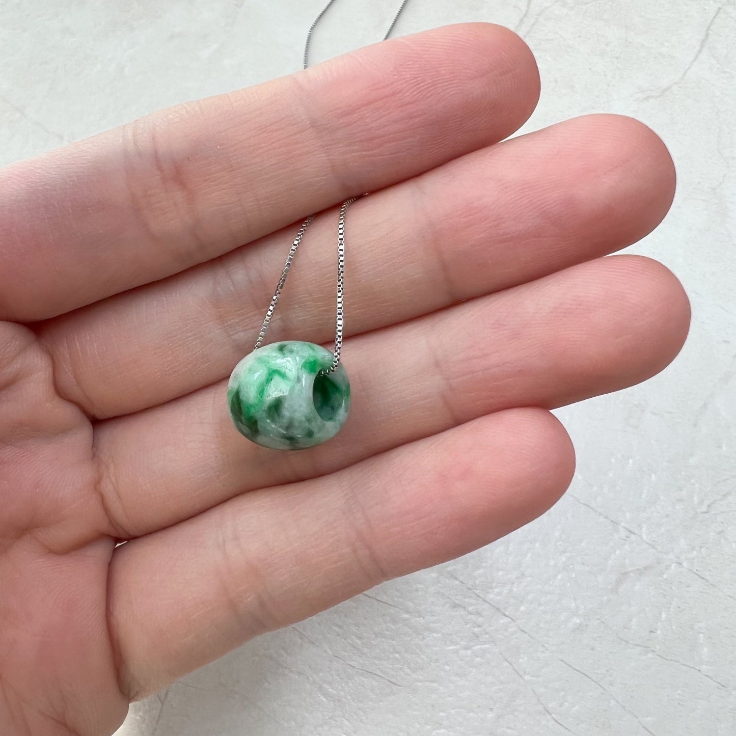 Jadeite Jade Barrel Ball Minimalist Necklace, Green Jade Necklace, Green Jade Pendant, FSX-0921-KDS31689 - AriaDesignCollection
