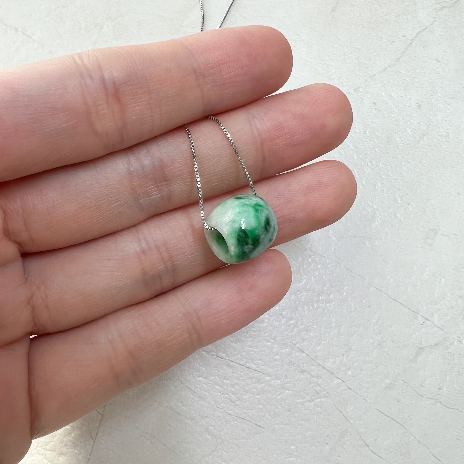 Jadeite Jade Barrel Ball Minimalist Necklace, Green Jade Necklace, Green Jade Pendant, FSX-0921-KDS31689 - AriaDesignCollection