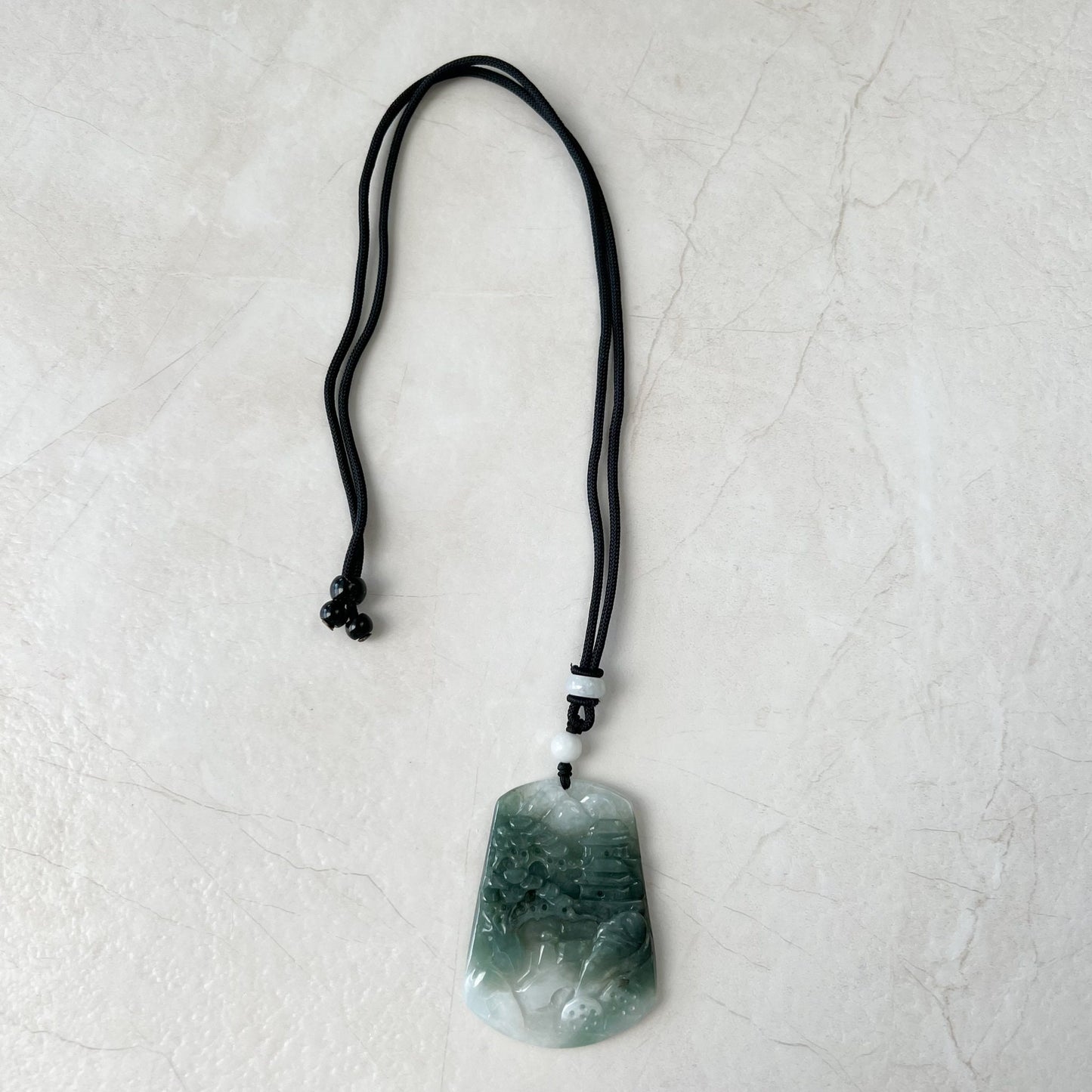 Jadeite Jade Tree Landscape Mountain Forest River Scenery Hand Carved Pendant Necklace, YJ-0921-0137879 - AriaDesignCollection