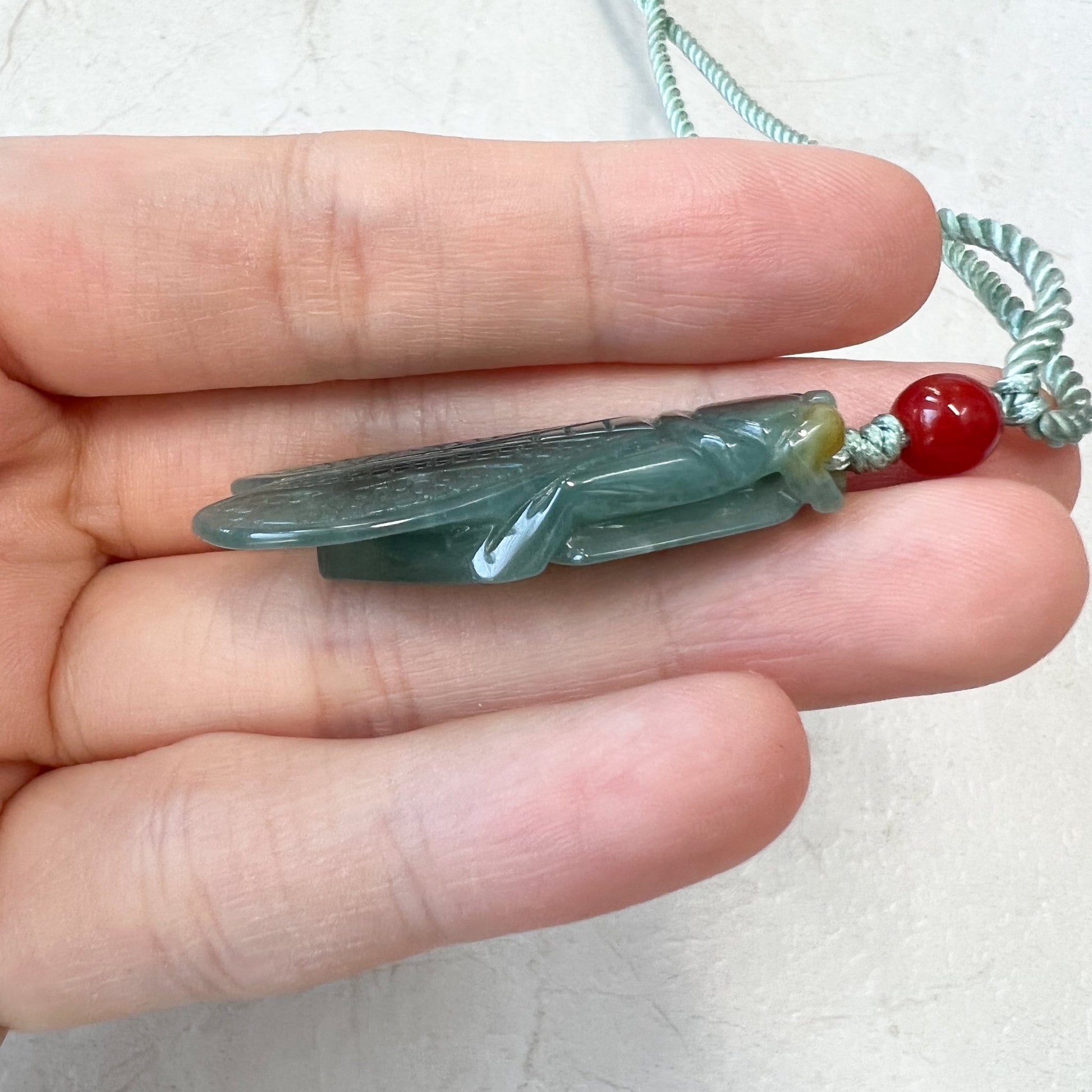 Green Blue Jadeite Jade Cicada Hand Carved Necklace, XFQ-0921-1647141532 - AriaDesignCollection