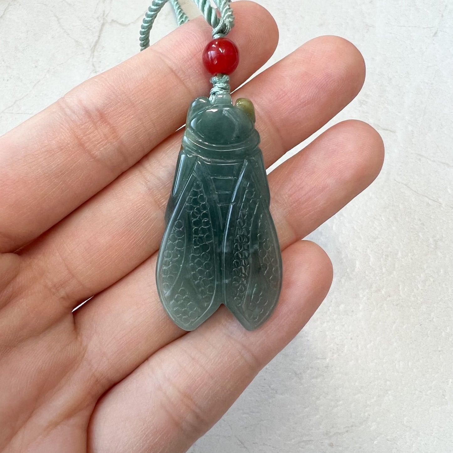 Green Blue Jadeite Jade Cicada Hand Carved Necklace, XFQ-0921-1647141532 - AriaDesignCollection