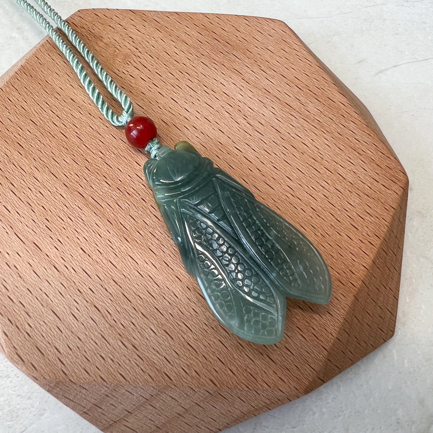 Green Blue Jadeite Jade Cicada Hand Carved Necklace, XFQ-0921-1647141532 - AriaDesignCollection