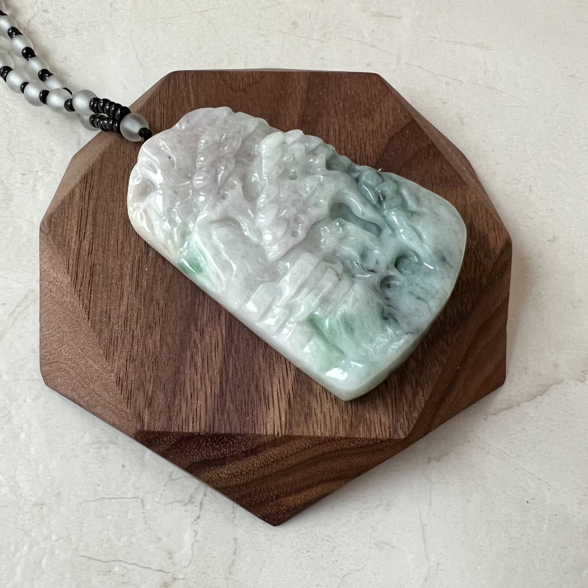 Large Tree Jade Pendant, Mountain Forest River Scenery, Hand Carved Pendant Necklace, YJ-0921-0127435 - AriaDesignCollection