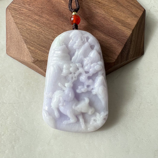 Purple Jade Ox, Jadeite Jade, Bull Cow Chinese Zodiac Hand Carved Pendant Necklace, YJ-0321-0322414 - AriaDesignCollection