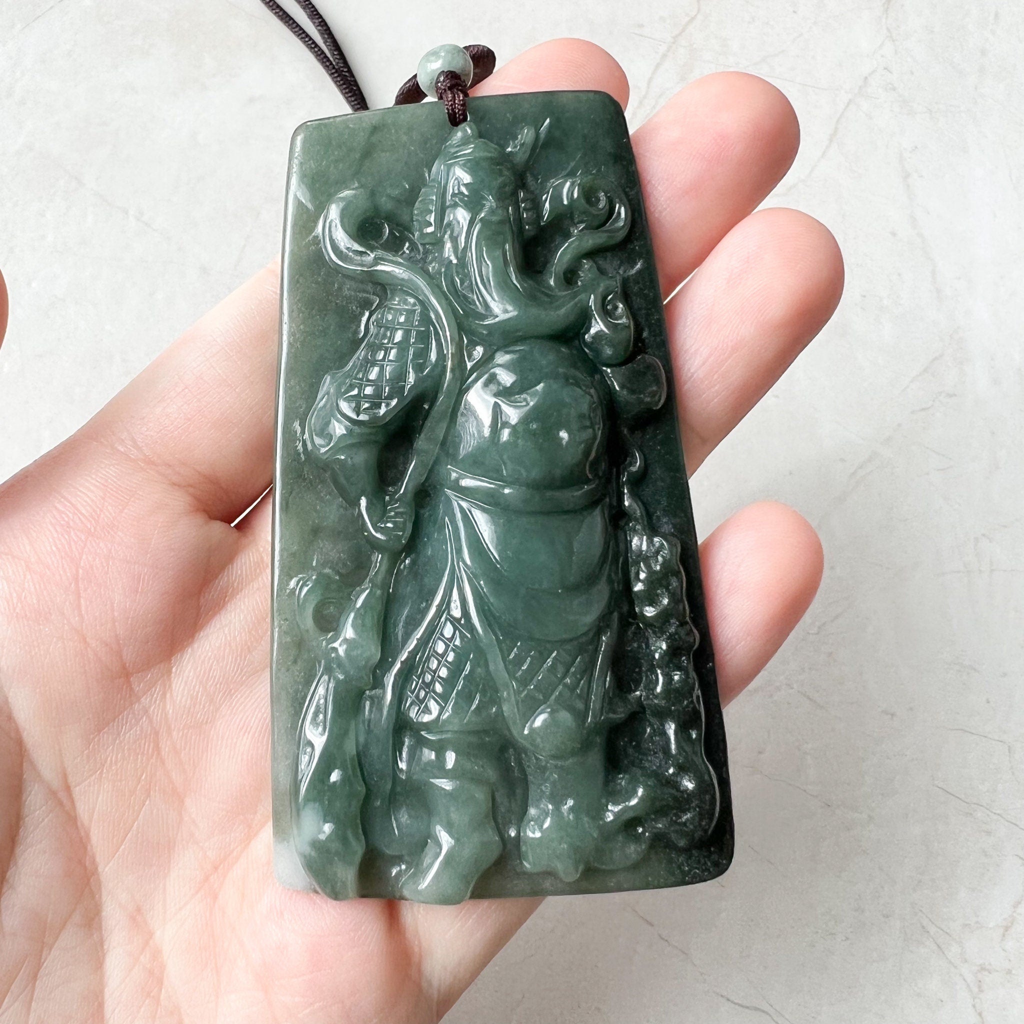 Certified Natural A Jade fashion Jadeite Fighter God Guan Gong God Sword Pendant