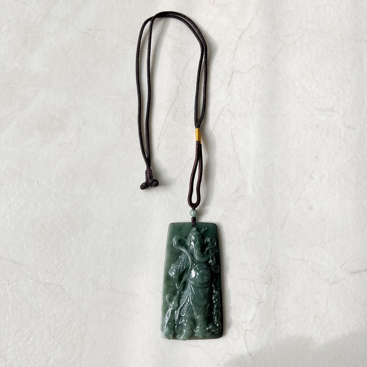 Large Green Jadeite Jade Guan Yu Guan Gong Carved Pendant Necklace, YJ-0621-0244293 - AriaDesignCollection