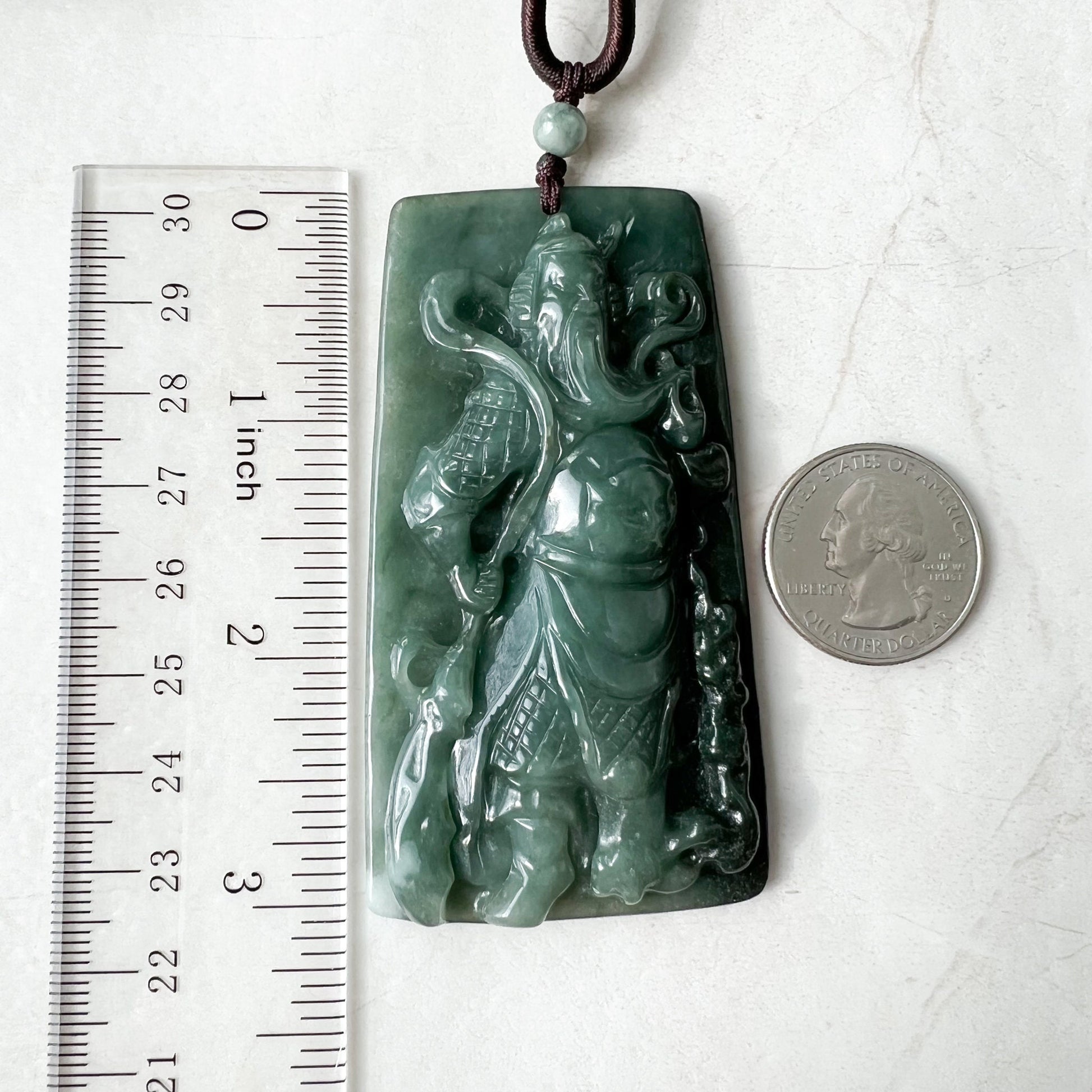 Large Green Jadeite Jade Guan Yu Guan Gong Carved Pendant Necklace, YJ-0621-0244293 - AriaDesignCollection