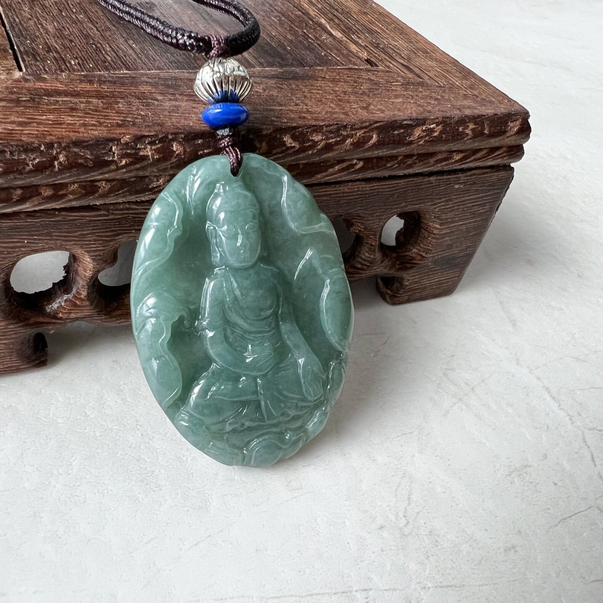 Jadeite Jade Amitabha Buddha Amita Amida Green Carved Pendant Necklace, YJ-1221-0252014 - AriaDesignCollection