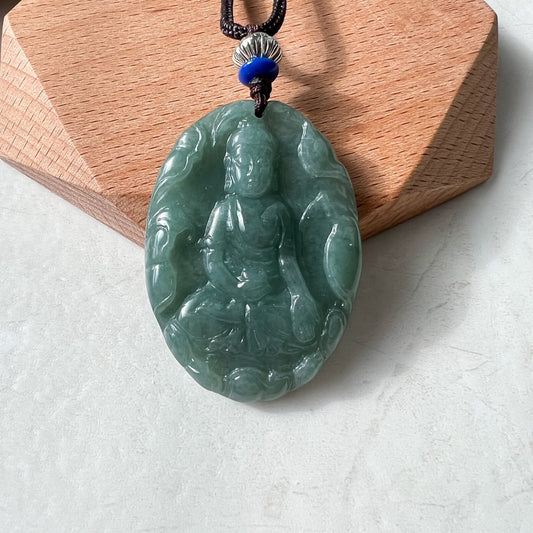 Jadeite Jade Amitabha Buddha Amita Amida Green Carved Pendant Necklace, YJ-1221-0252014 - AriaDesignCollection