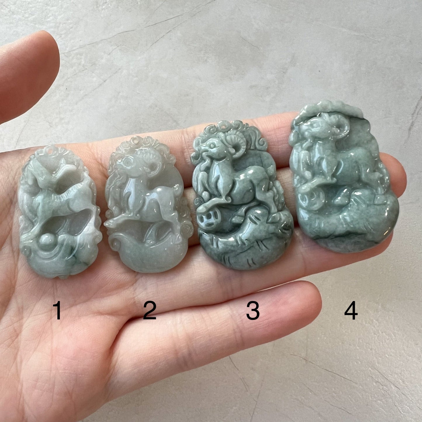 Jadeite Jade Sheep Goat Ram Chinese Zodiac Carved Pendant Necklace, YW-0321-1646926431 - AriaDesignCollection