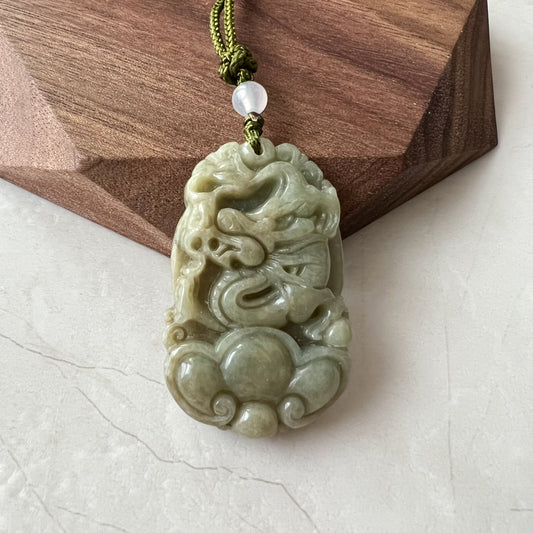 Jadeite Jade Dragon Chinese Zodiac Carved Pendant Necklace, YW-0110-1646605491 - AriaDesignCollection