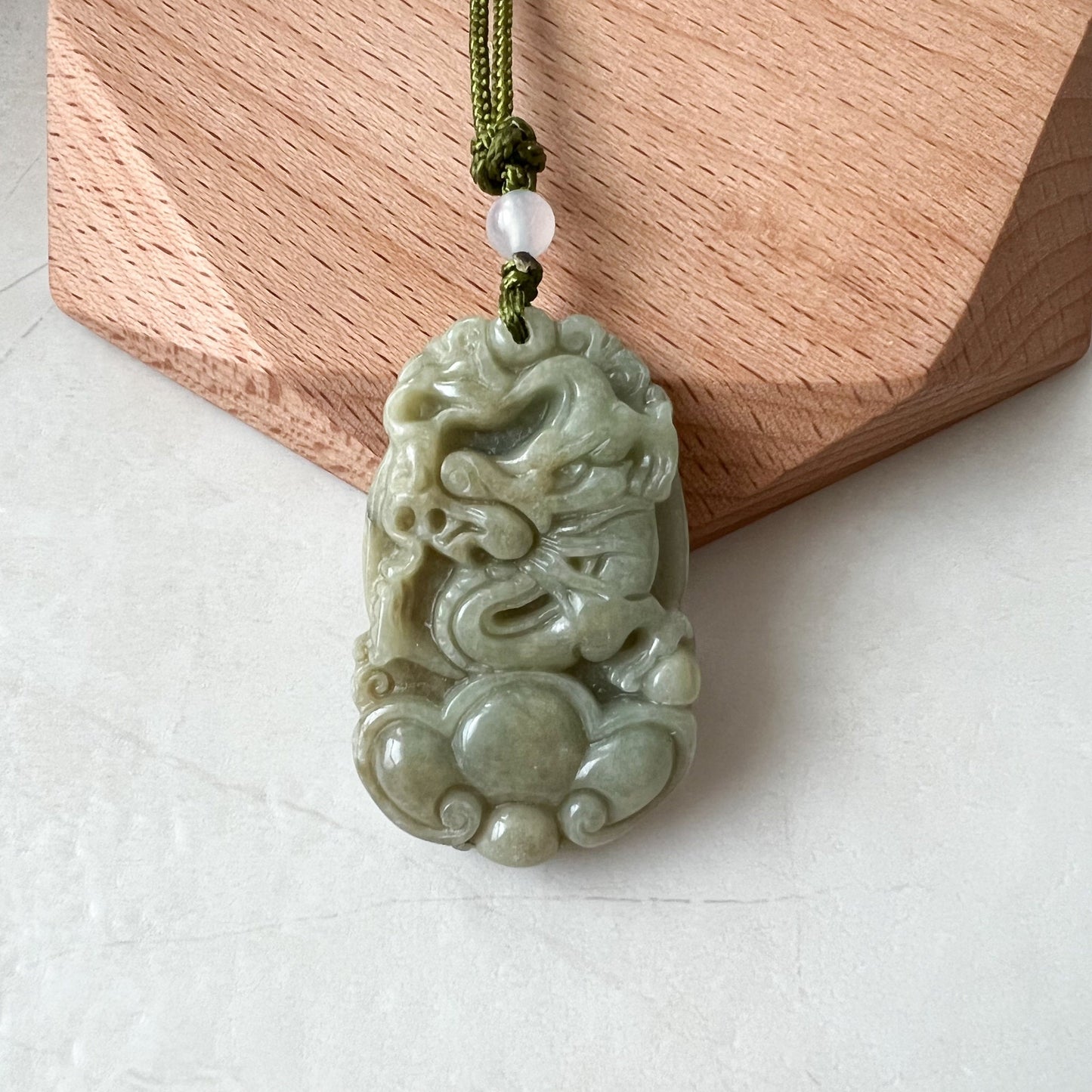 Jadeite Jade Dragon Chinese Zodiac Carved Pendant Necklace, YW-0110-1646605491 - AriaDesignCollection