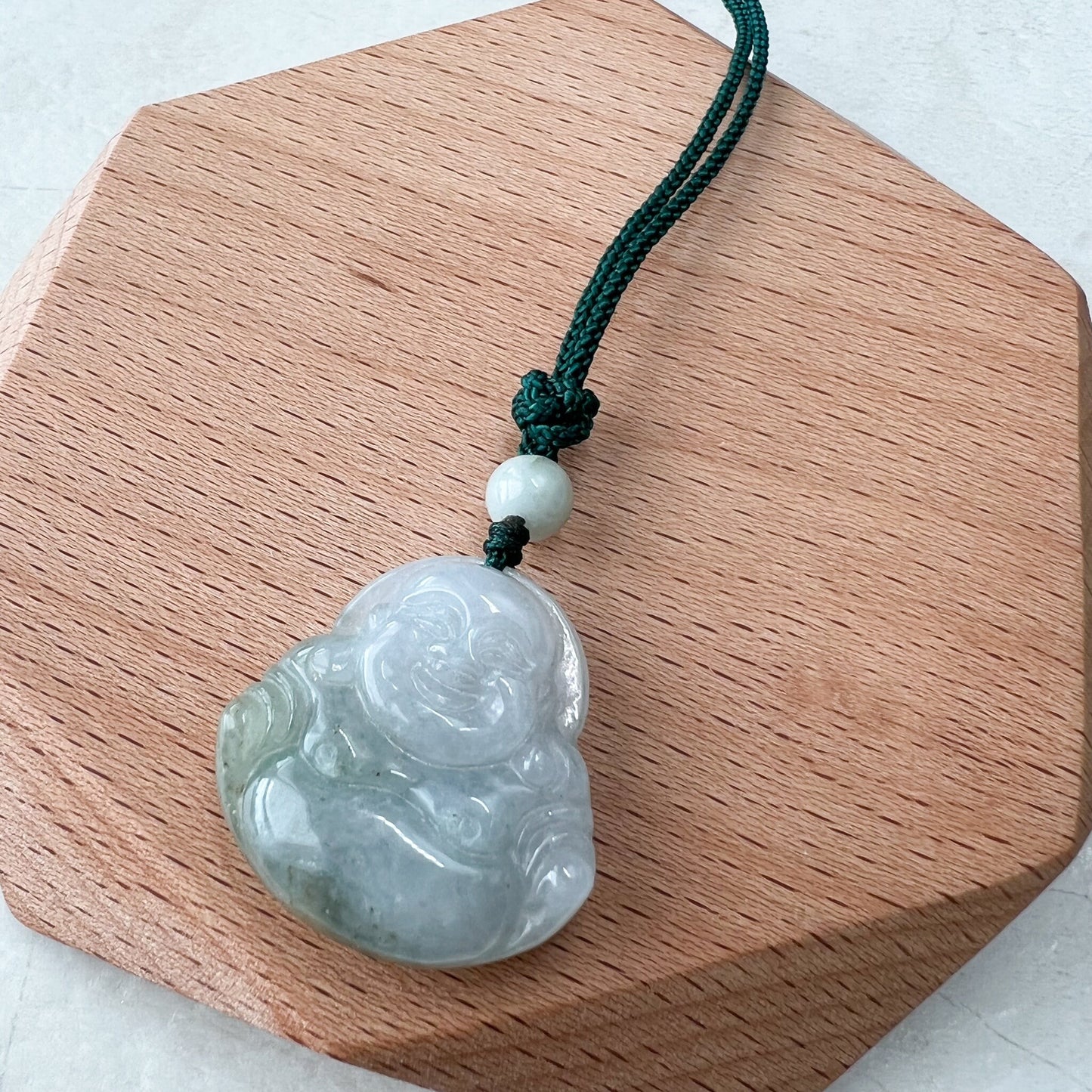 Double Faced Jadeite Jade Happy Laughing Buddha Hand Carved Pendant, YW-0110-1646463324 - AriaDesignCollection