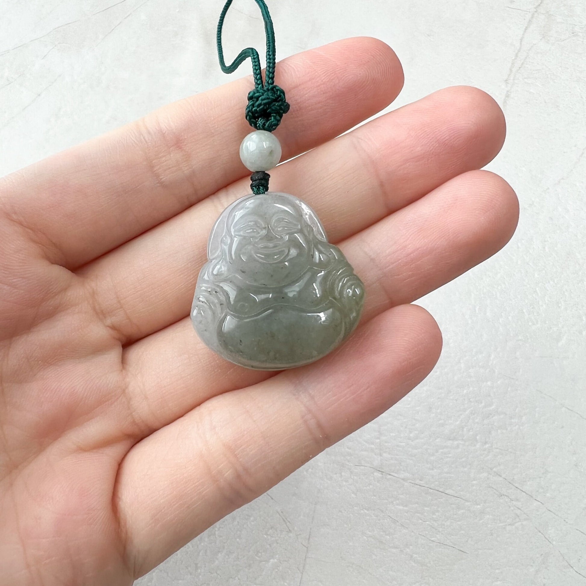 Double Faced Jadeite Jade Happy Laughing Buddha Hand Carved Pendant, YW-0110-1646463324 - AriaDesignCollection