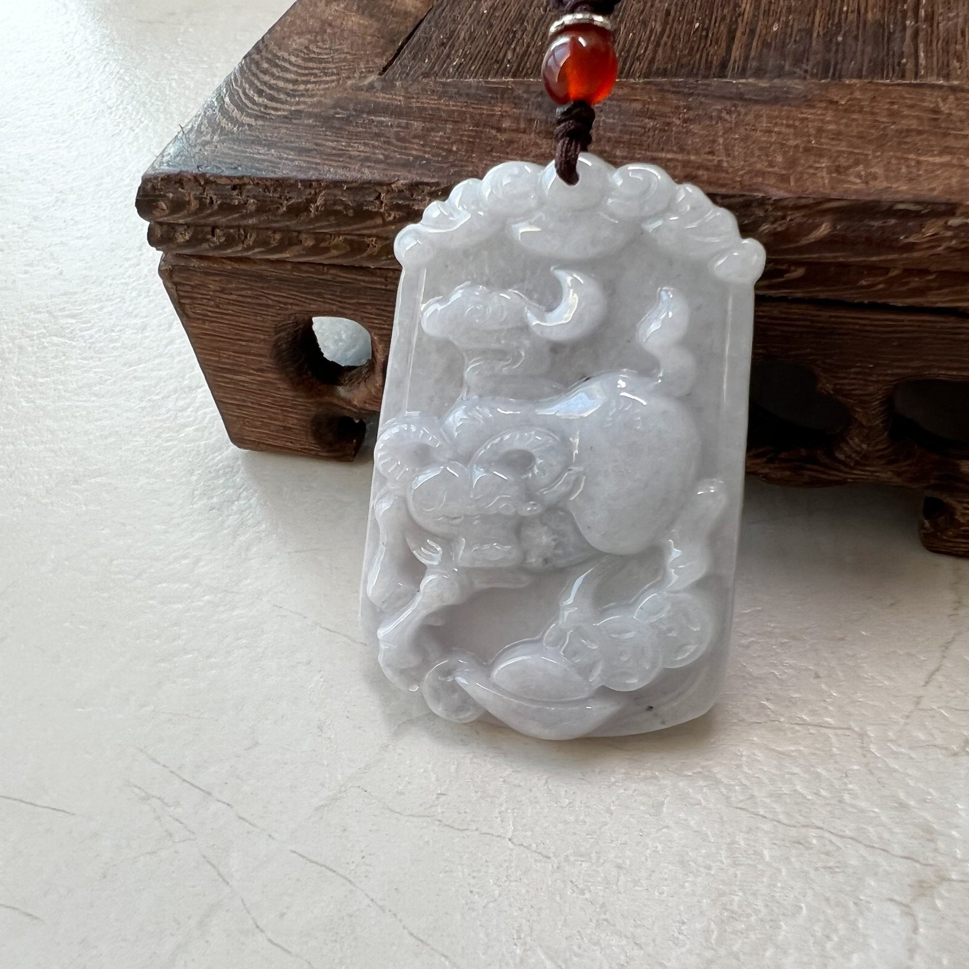 Jadeite Jade Ox Bull Cow Chinese Zodiac Carved Necklace, YJ-0321-0342778-2 - AriaDesignCollection