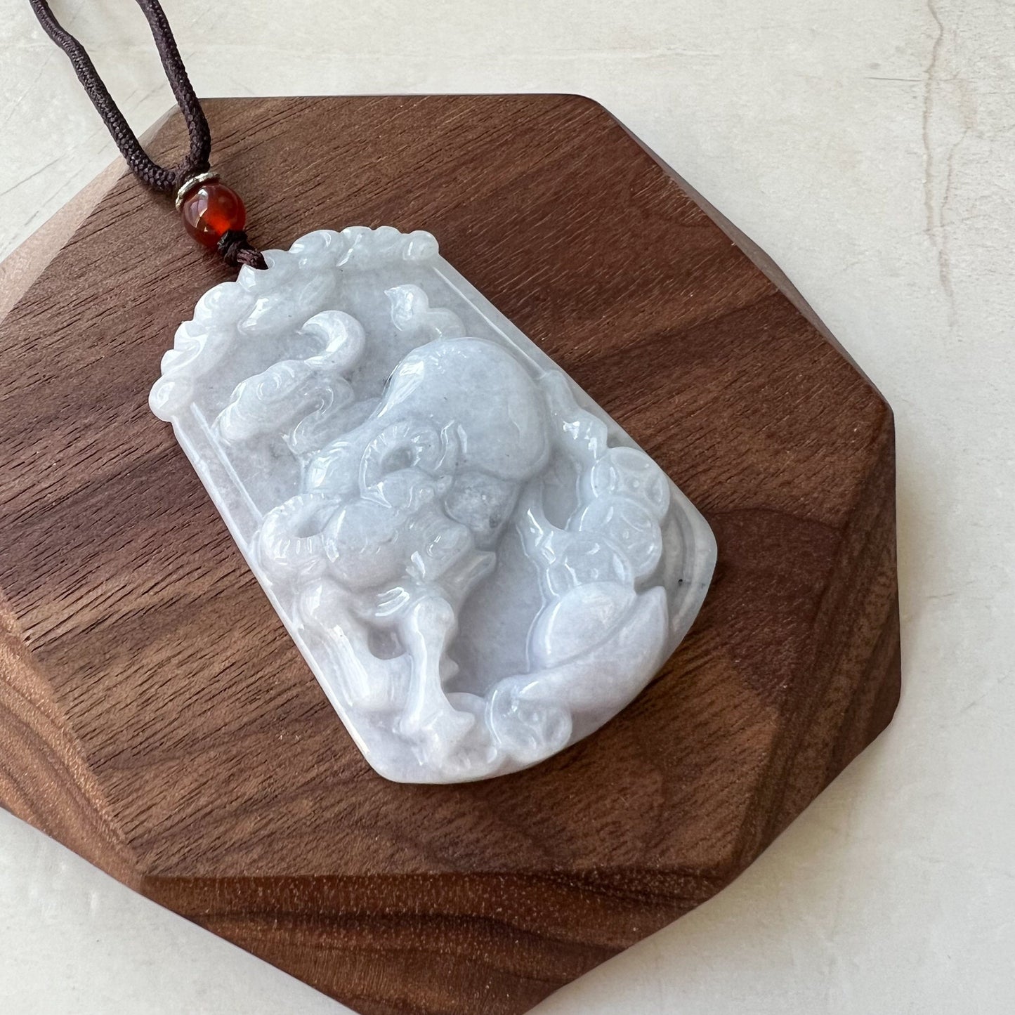 Jadeite Jade Ox Bull Cow Chinese Zodiac Carved Necklace, YJ-0321-0342778-2 - AriaDesignCollection