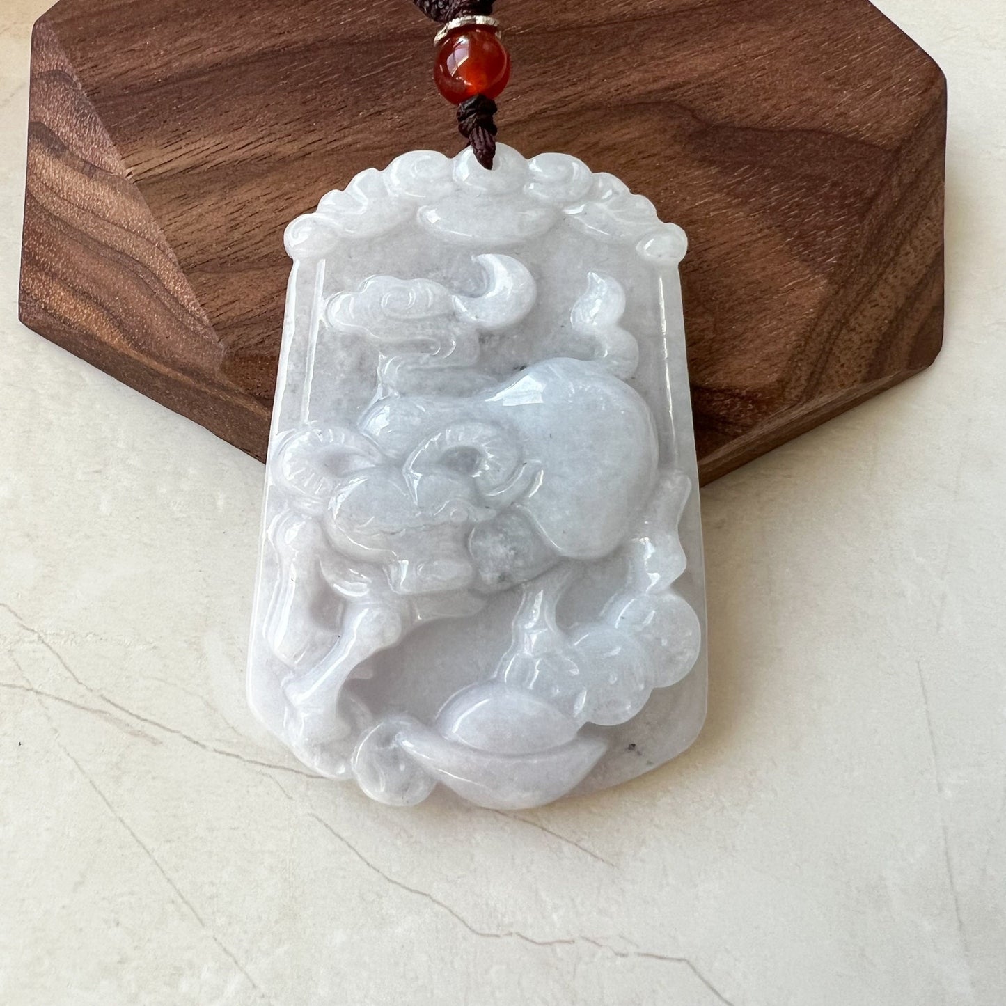 Jadeite Jade Ox Bull Cow Chinese Zodiac Carved Necklace, YJ-0321-0342778-2 - AriaDesignCollection