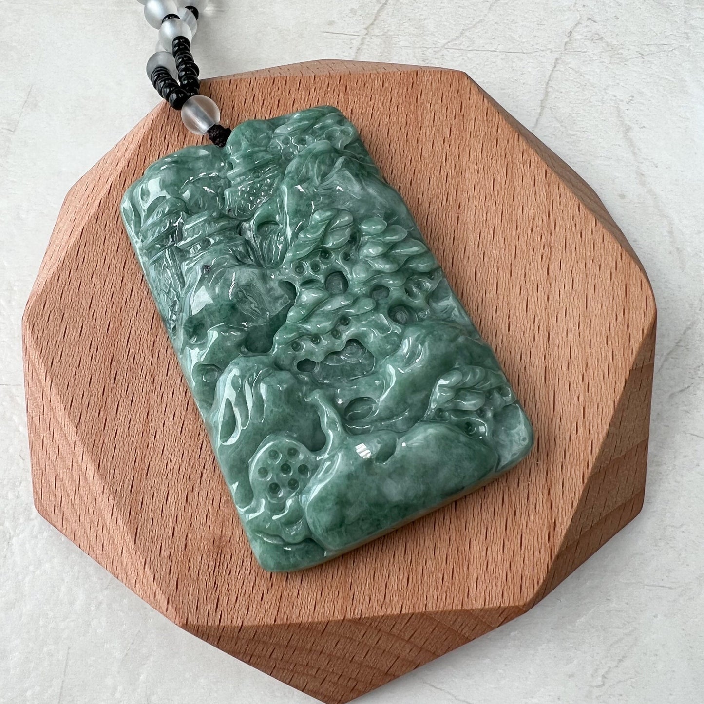 Large Tree Jade Pendant, Mountain Forest River Scenery, Hand Carved Pendant Necklace, YJ-0921-0179910 - AriaDesignCollection