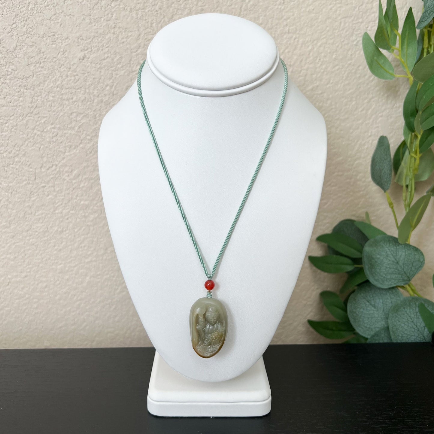 Yellow Red Nephrite Jade Guan Yin Necklace, Hand Carved, Pendant, Quan Am, YW-0110-1647116068 - AriaDesignCollection