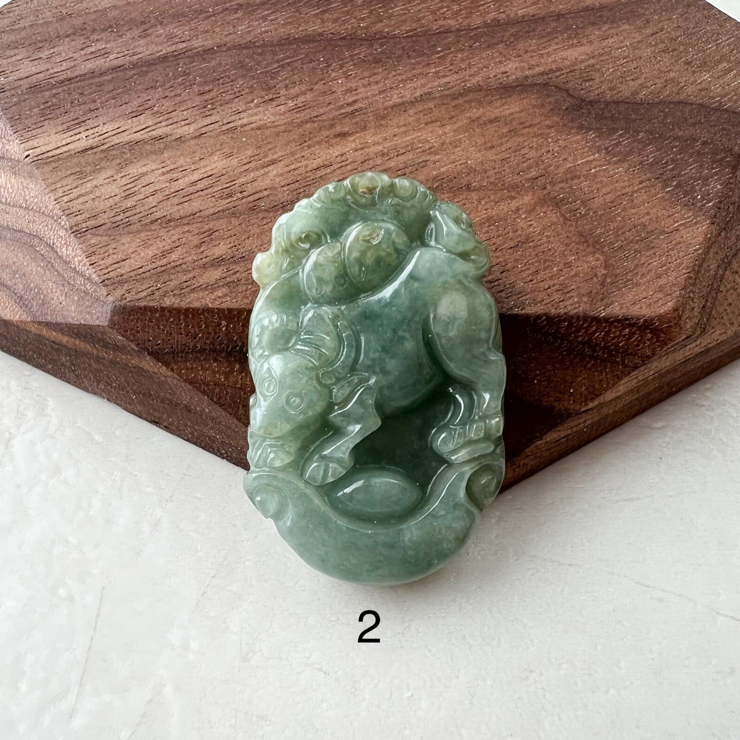 Jadeite Jade Ox Bull Cow Chinese Zodiac Carved Necklace, YW-0110-1646685489 - AriaDesignCollection