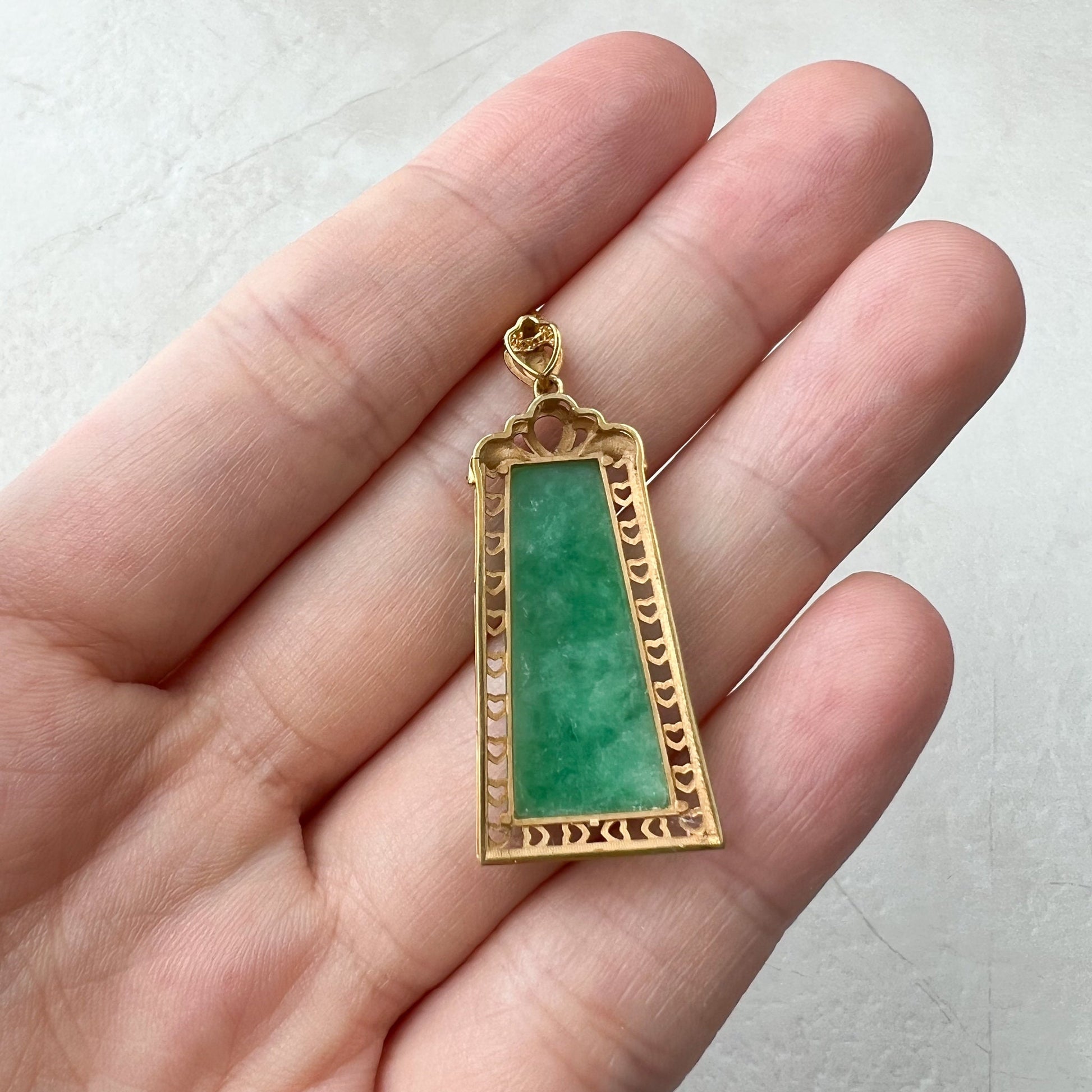 Green Jade Column Pendant, Jadeite Jade, 18K Gold, Dainty Pendant Necklace, QZM-0921-DYD55195 - AriaDesignCollection