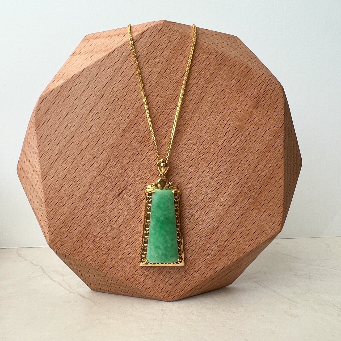 Green Jade Column Pendant, Jadeite Jade, 18K Gold, Dainty Pendant Necklace, QZM-0921-DYD55195 - AriaDesignCollection